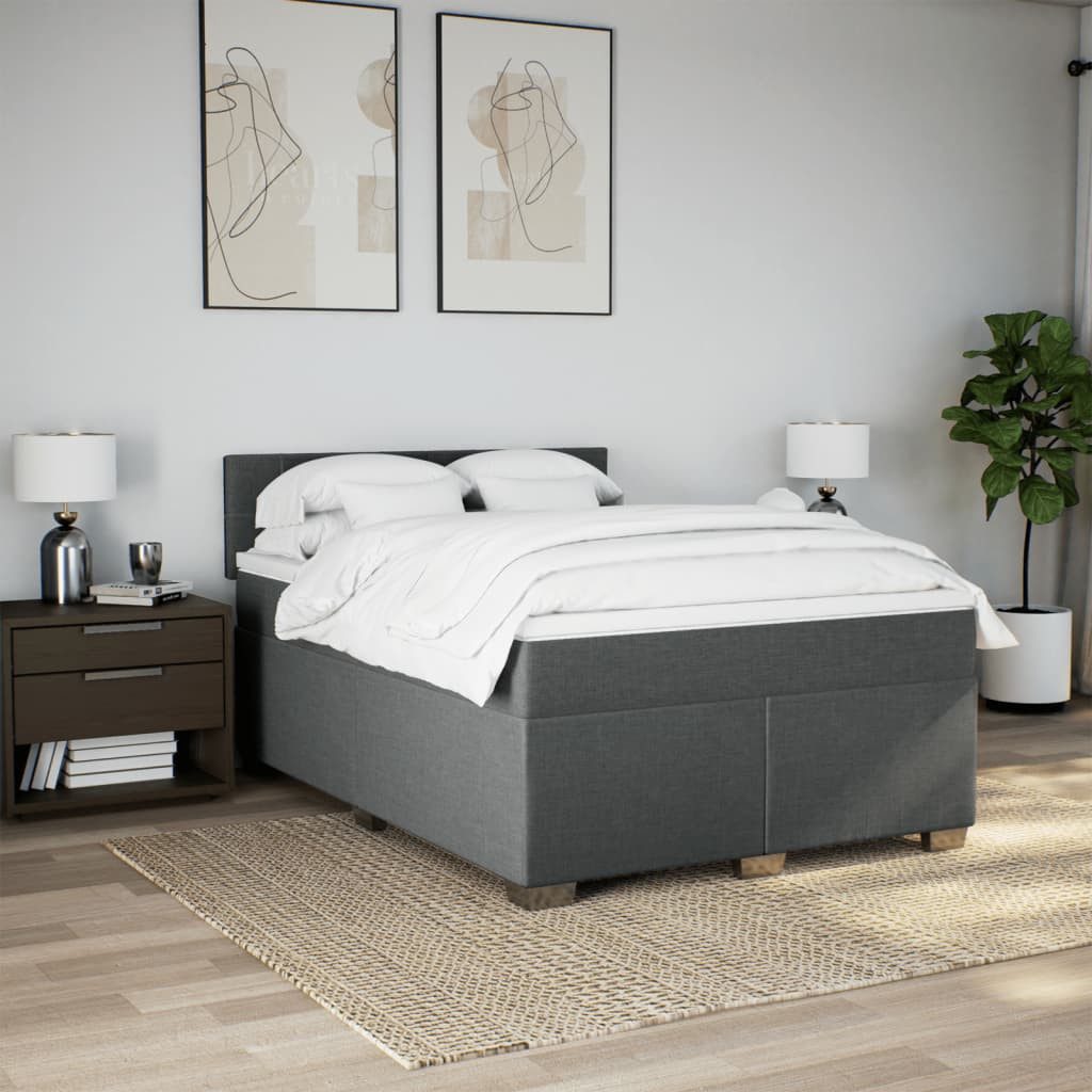 vidaXL Bett Boxspringbett mit Matratze Dunkelgrau günstig online kaufen