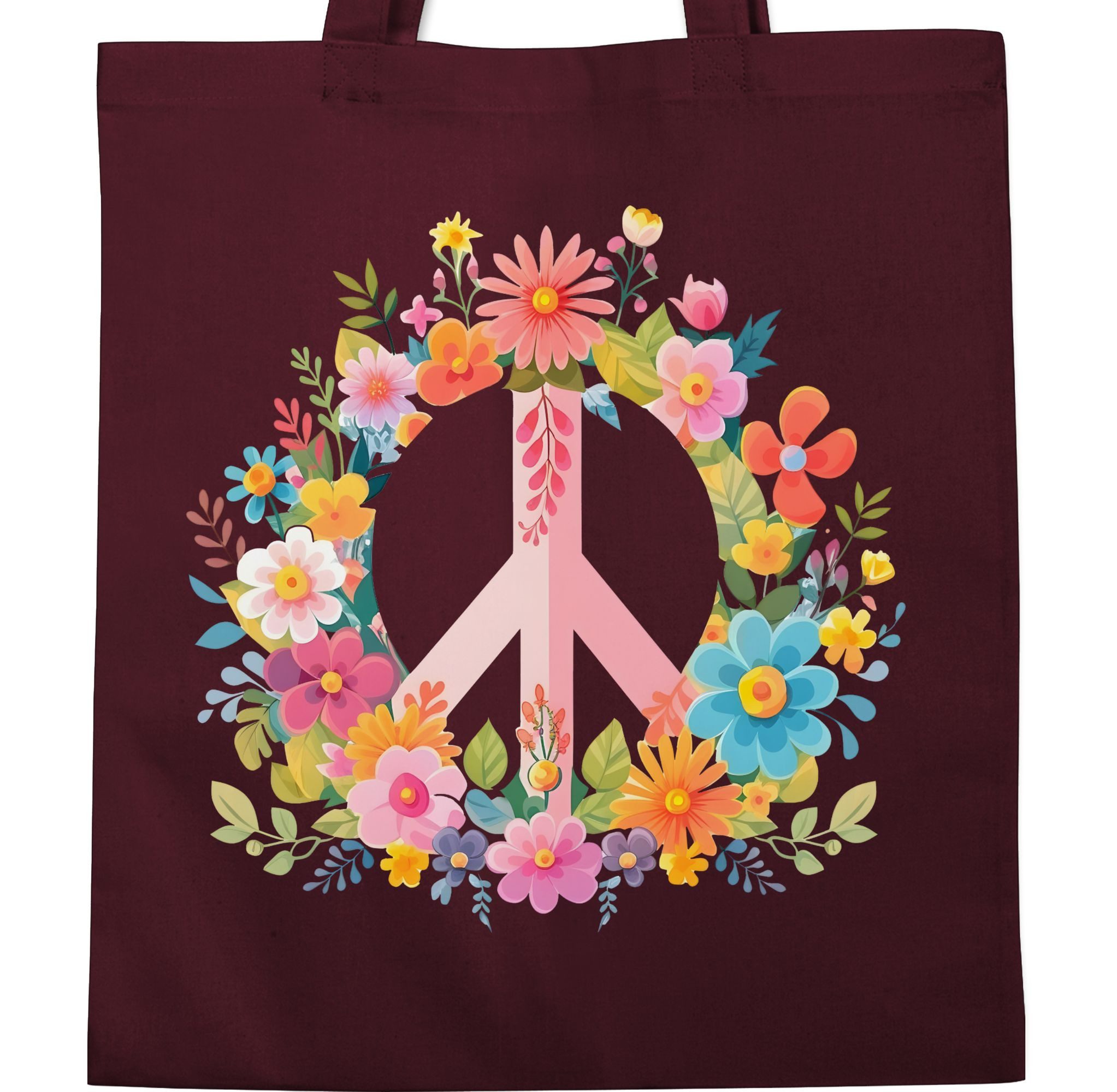 Shirtracer Umhängetasche Peace-Zeichen Peacezeichen Frieden Hippie Flow Power 60er 70er Flowerp, Statement