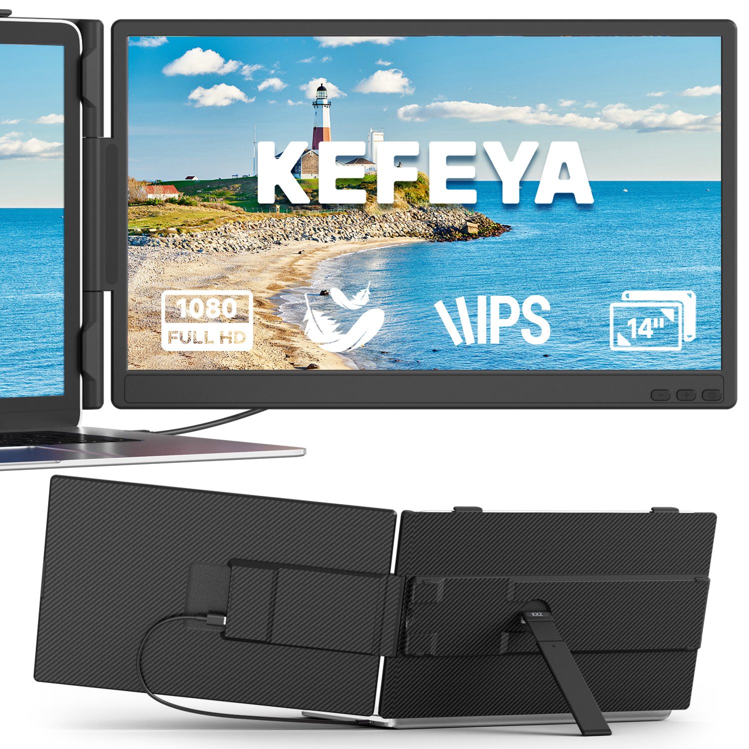 KEFEYA 14 Zoll Laptop-Bildschirm-Extender Laptop-Bildschirmerweiterung Portabler Monitor (36 cm/14 ", 1920x1080 px, Full HD, 60 Hz, IPS, LCD, Laptop Bildschirm Erweiterung, Kompatibel mit Mac/Windows/Chrome etc)