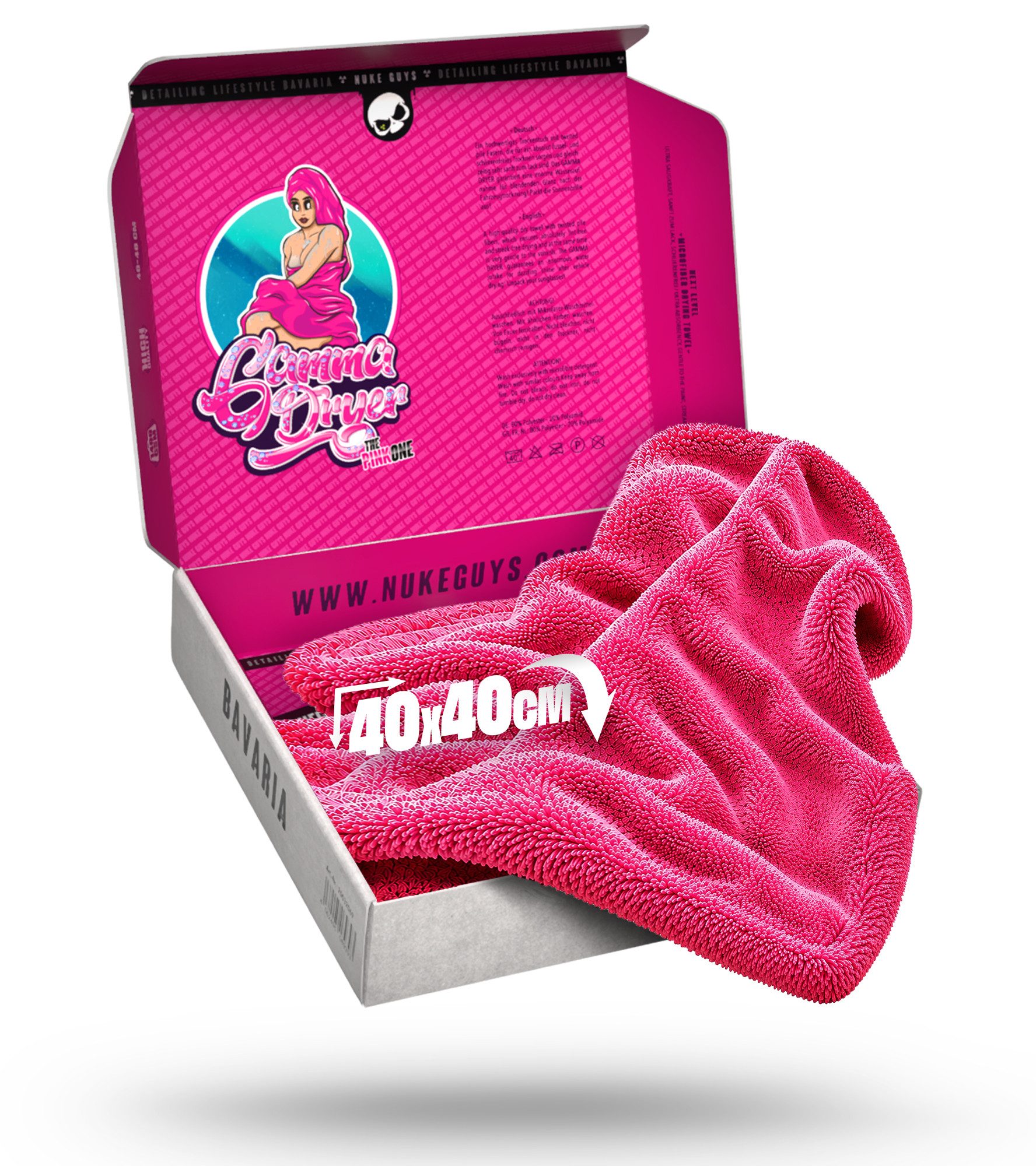 Nuke Guys Microfaser Auto Trockentuch - Gamma Dryer S bis XXL Mikrofasertuch (Microfaser, 40x40 cm, 1-tlg., Gamma Dryer XXL - Pink - 40x40cm 1400GSM)