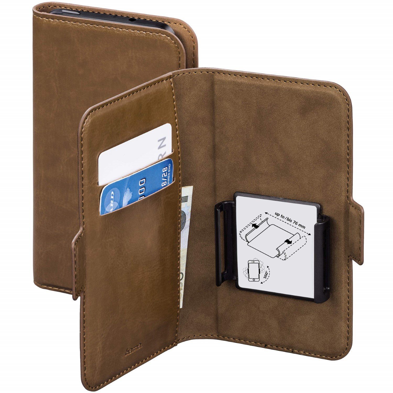 Hama Handyhülle Universal Booklet 4" bis 5,4" Klapp-Tasche Braun, Schutz-Hülle Case Bag Book-Cover Etui Kartenfach Magnet-Verschluss