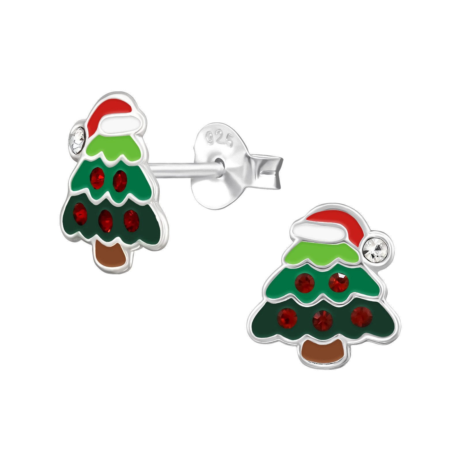 BUNGSA Ohrring-Set Ohrstecker Weihnachtsbaum mit Mütze aus 925 Silber Kinder (1 Paar (2 Stück), 2-tlg), Ohrschmuck Ohrringe