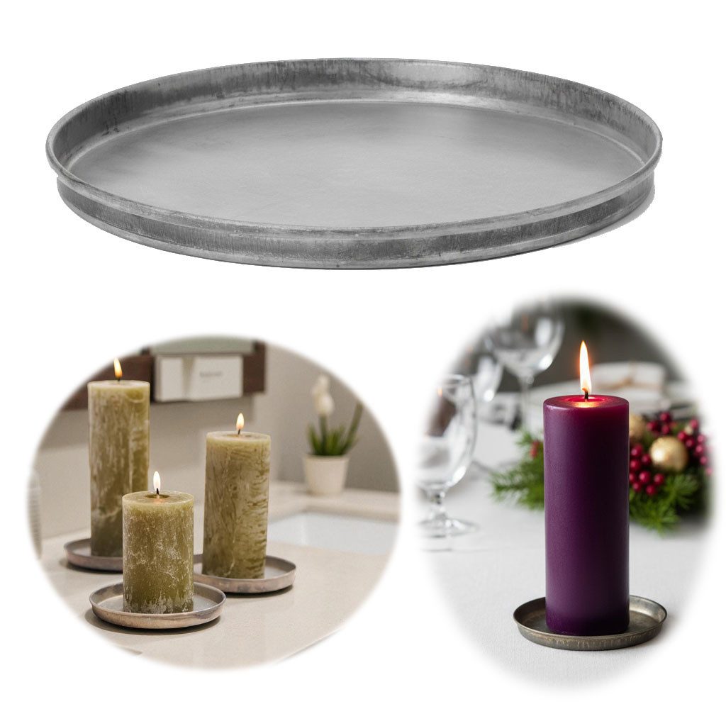 LS-LebenStil Tablett Metall Deko Kerzenteller Rund Silber Kerzentablett Kerzenschale, Metall, (Deko Schale Kerzen-Untersetzer für Stumpenkerzen Unterteller Vasen für Esstisch Bad Küche Kerzenständer, 1-tlg)