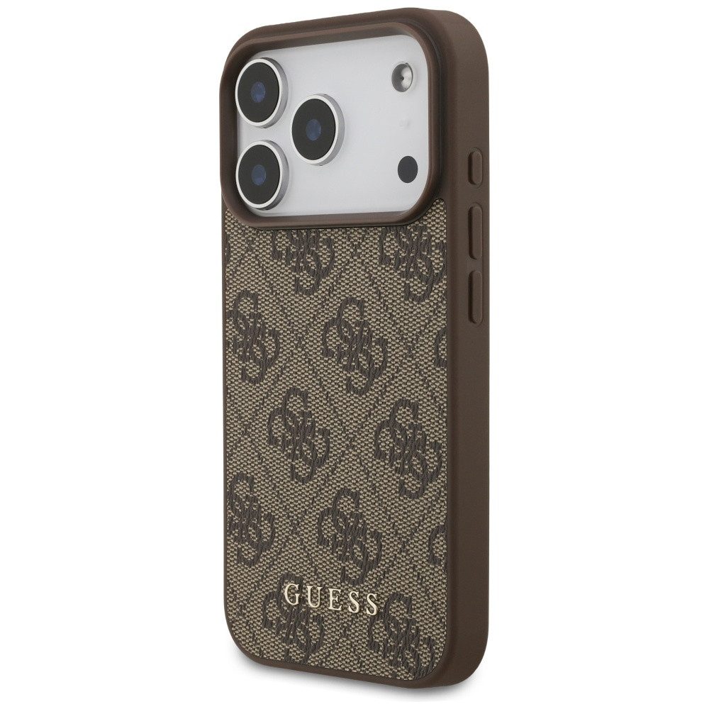 Guess Handyhülle Case iPhone 17 Pro Classic Kunstleder braun Logo goldfarbig 6,3 Zoll, Kantenschutz