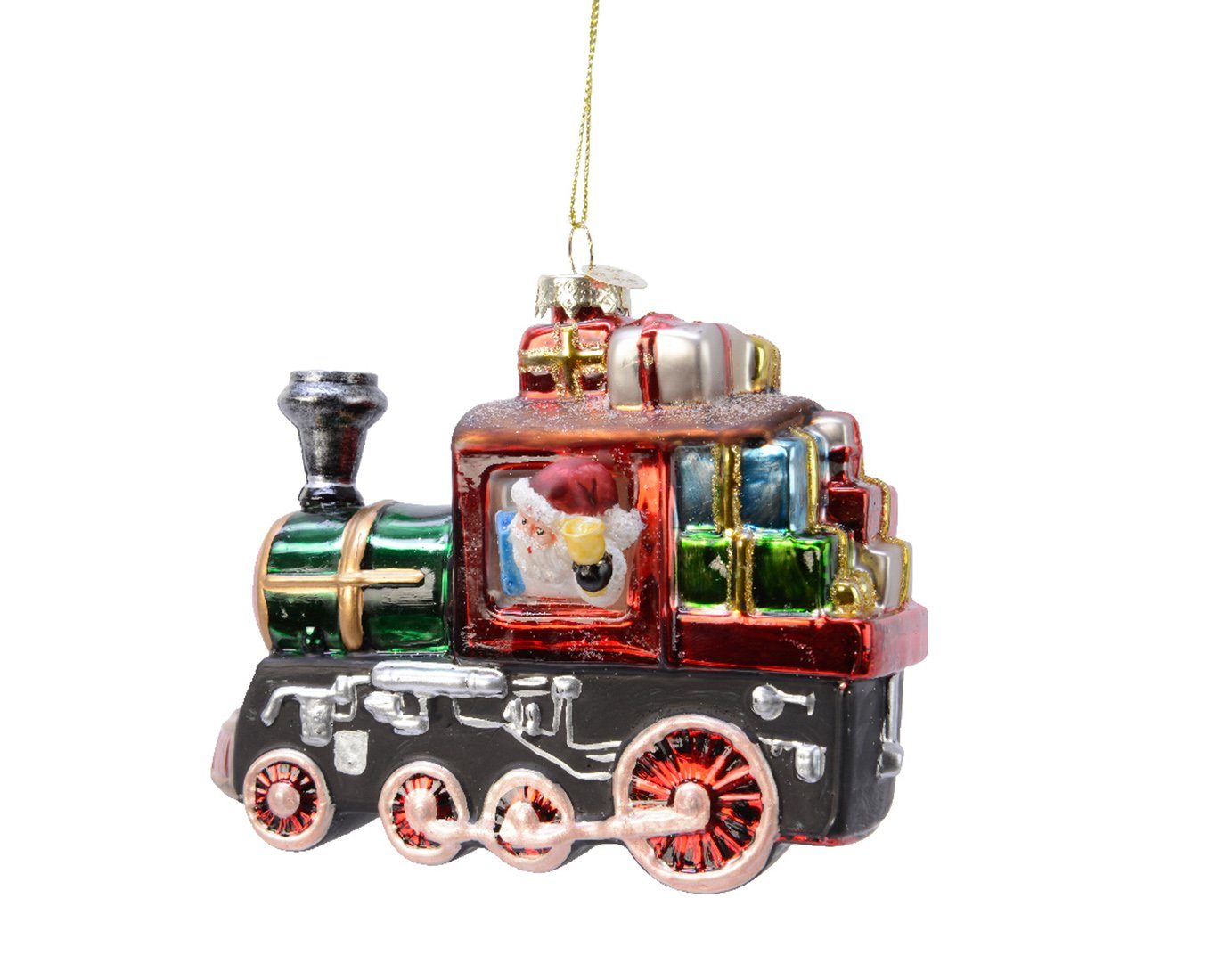 Decoris season decorations Christbaumschmuck, Christbaumschmuck Glas Weihnachtsmann in Lokomotive 13,5cm bunt