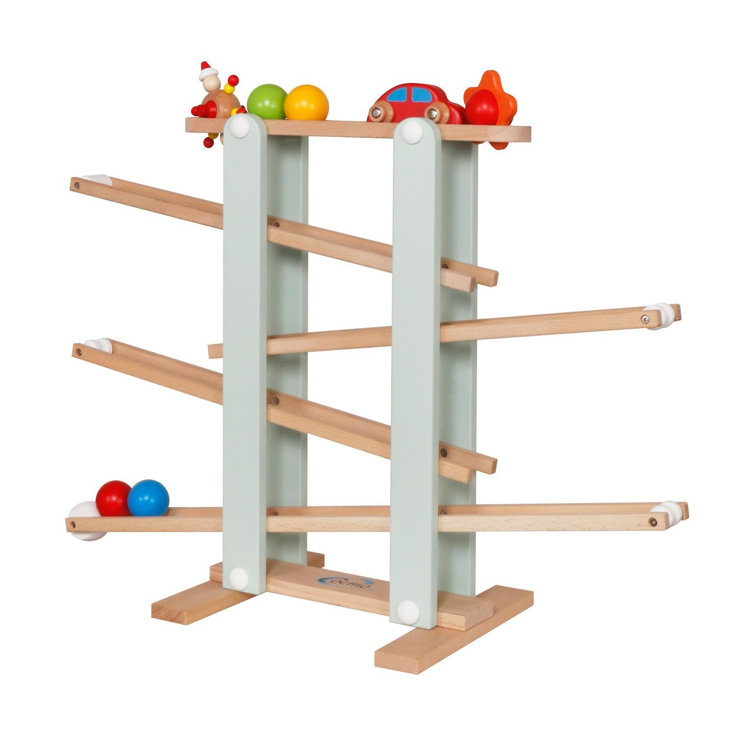 Coemo Kugelbahn, (8-tlg), Holzkugelbahn mit 7 mobilen Teilen Murmelbahn Motorik Spielzeug