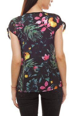GUIDO MARIA KRETSCHMER Rundhalsshirt GUIDO MARIA KRETSCHMER Designer-T-Shirt tropisches Damen Sommer-Shirt mit exotischem Muster Freizeit-Shirt Schwarz