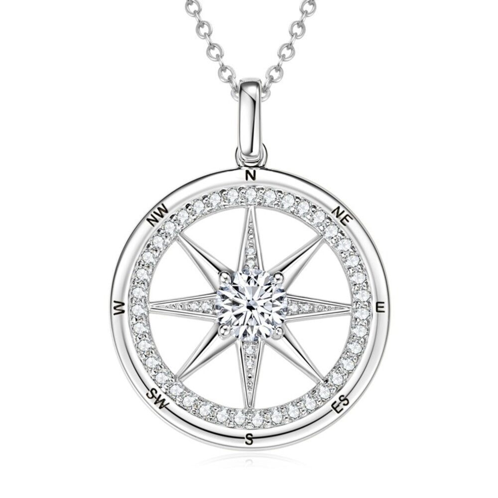 ROUGEMONT Kette mit Anhänger Extravagante Kompass Halskette Talisman 925 Sterling Silber 18K Gold, Echtschmuck