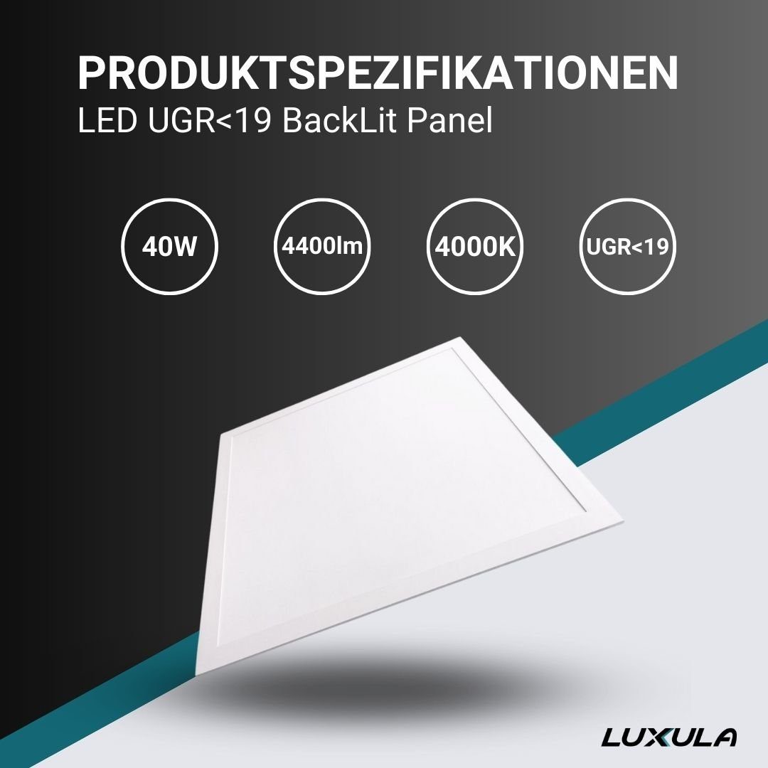 LUXULA Panel lm, Pack BackLit 4000K, 4400 62x62, UGR<19, LED integriert, LED LED 6er 90°, 40W, neutralweiß fest Panel