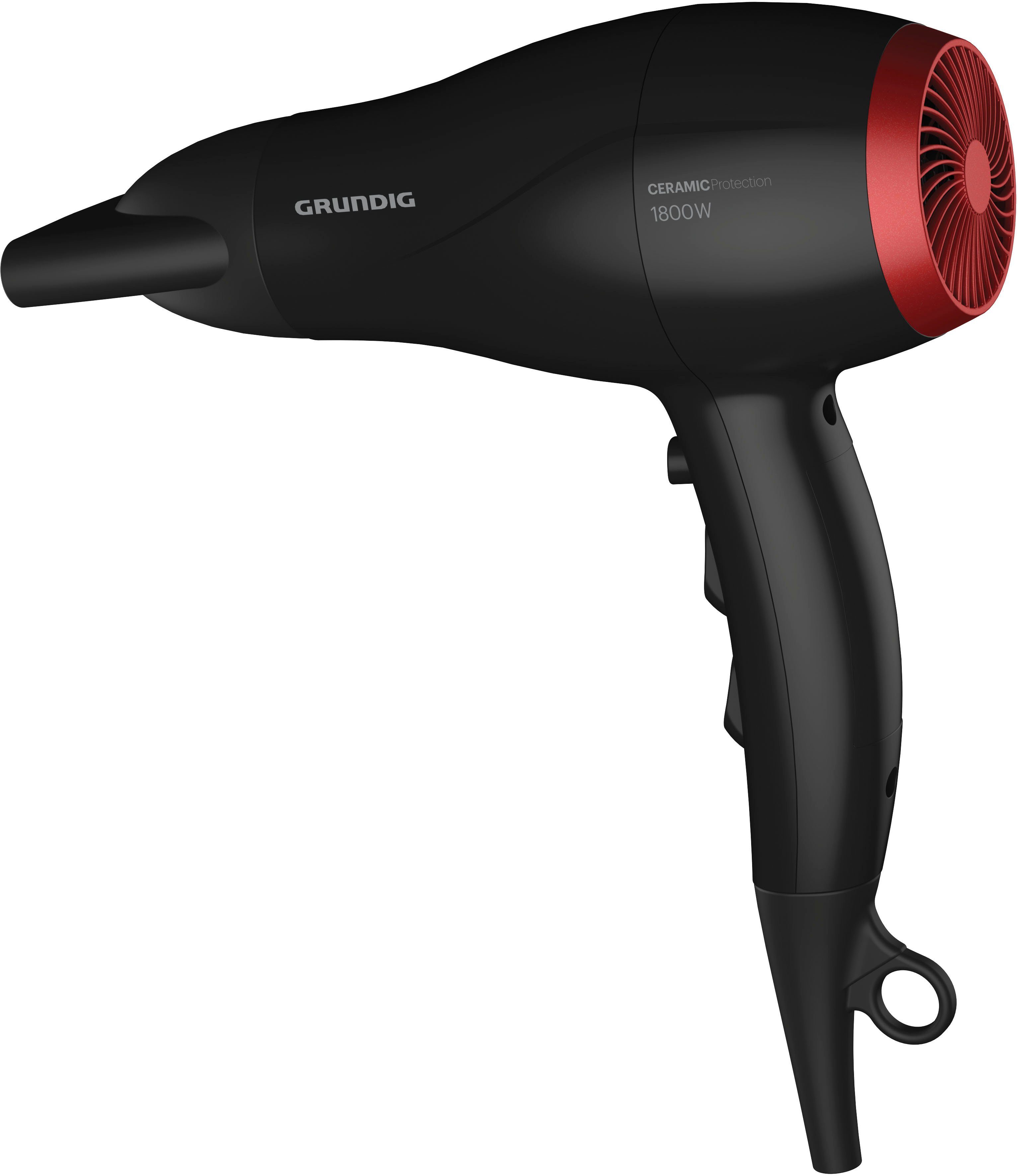 Grundig Haartrockner HD 3700 B, 1800 W, 1800W Haartrockner mit Keramikschutz & präziser Stylingdüse rot|schwarz