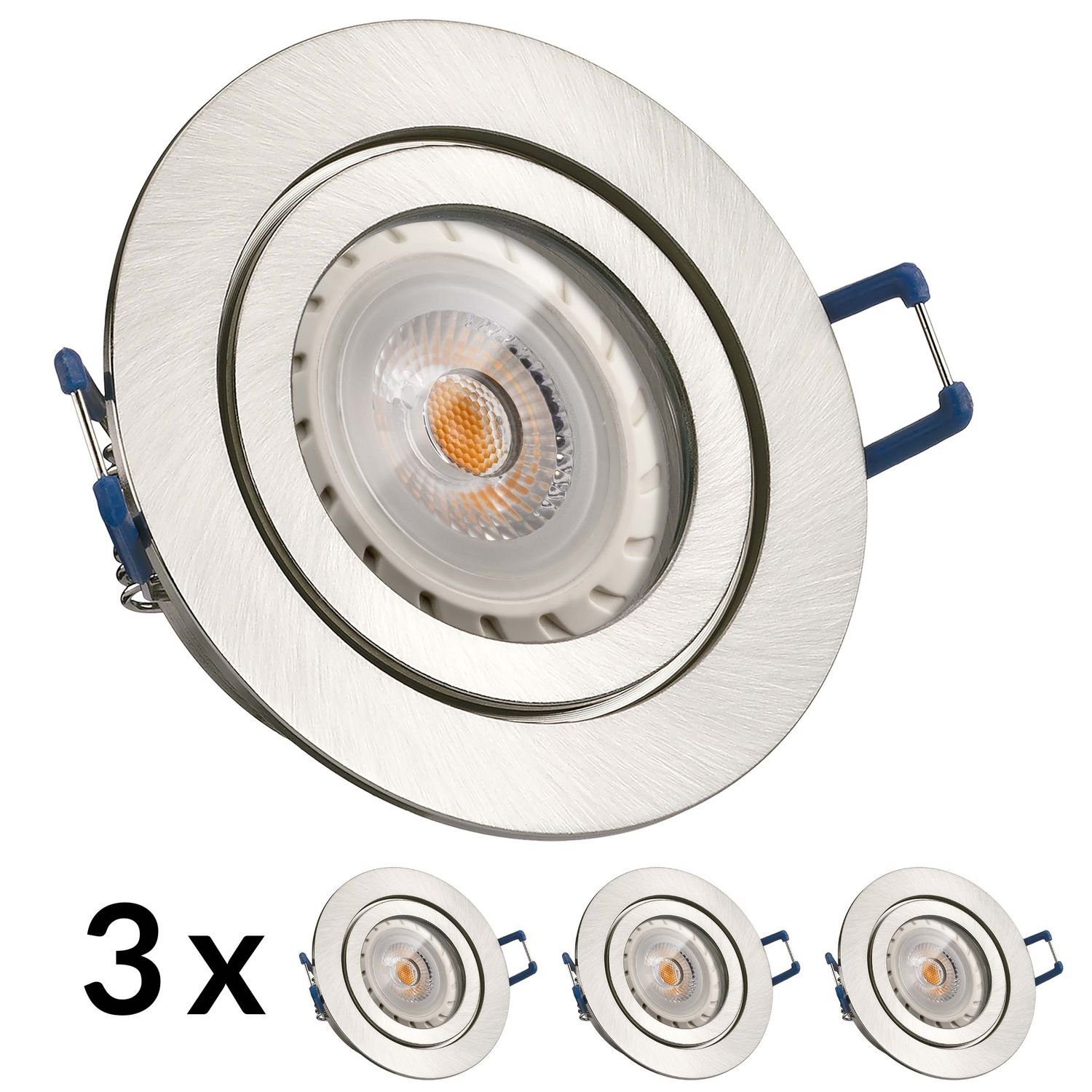 LED LEDANDO Markenst GU10 Set 3er mit gebürstet LED LED Silber Einbaustrahler IP44 Einbaustrahler