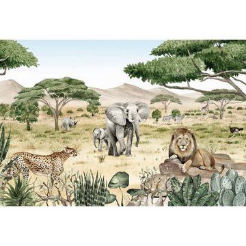 K&L Wall Art Fototapete Fototapete Baby Kinderzimmer Safari Zoo Dschungel Tiere Natur Vliestapete, große XXL Motivtapete