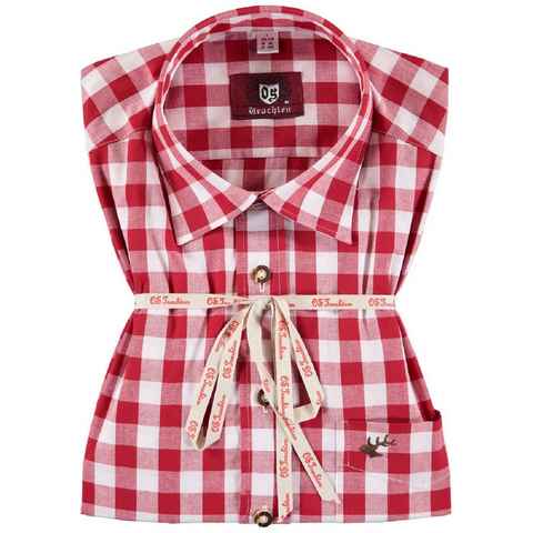 Pezzo D'oro Trachtenhemd Trachtenhemd Karo rot weiß, Slim Fit, bis Größe 51/52 (Regular Fit) Baumwollmischung, pflegeleicht