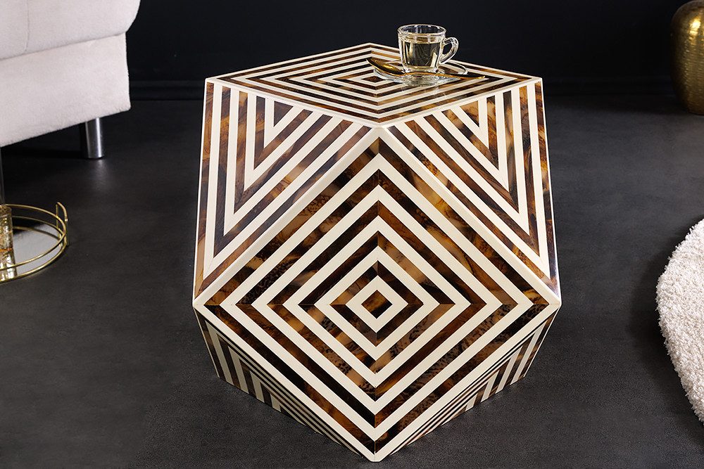 riess-ambiente Beistelltisch HARMONY NATURE 60cm braun/weiß - Mosaik, Inlay, Kunsthandwerk, Eckig (Einzelartikel, 1-St), kantiger Nachttisch - idealer Bickfang für Wohn- und Schlafzimmer