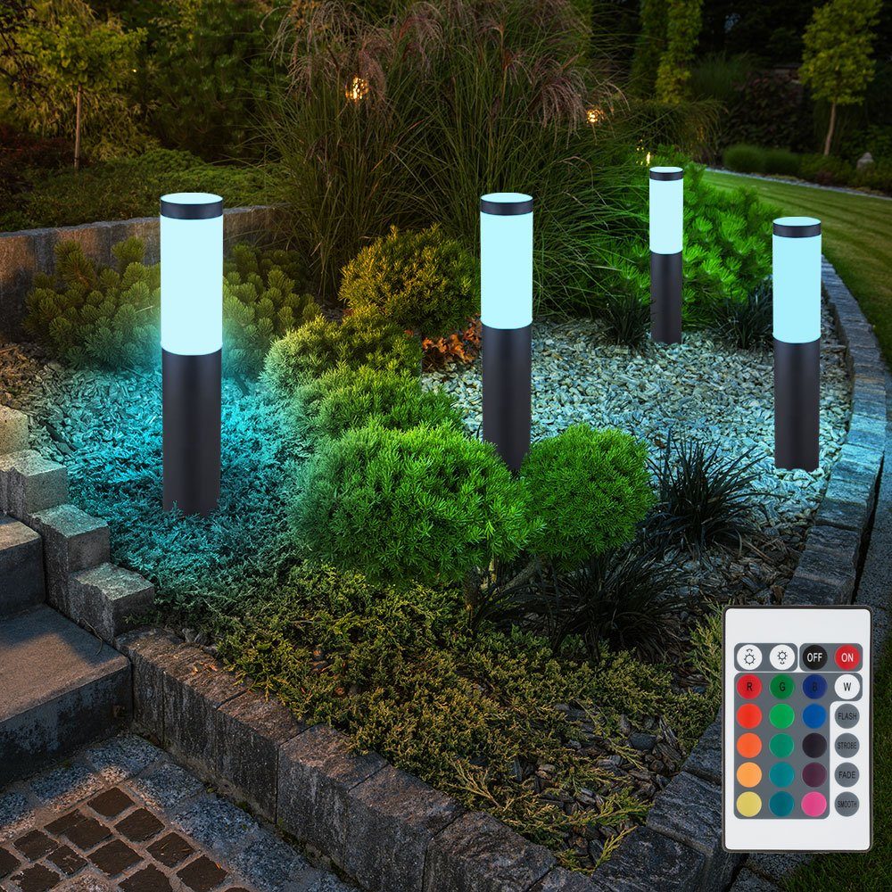 DIMMBAR Garten Farbwechsel, Außen-Stehlampe, Lampe Außen 2er Set etc-shop Sockel LED Warmweiß, RGB inklusive, Leuchtmittel LED