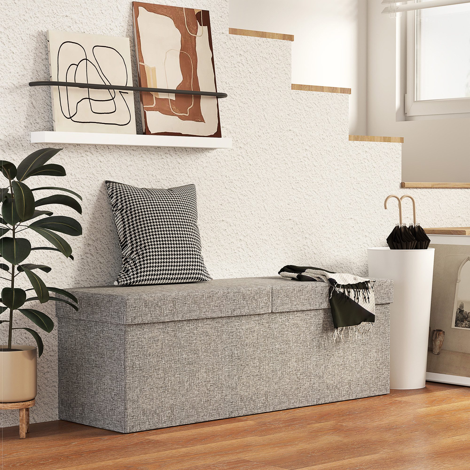 HOMCOM Sitzbank faltbar, mit Stauraum, separaten Behältern, Leinenoptik (Tr günstig online kaufen