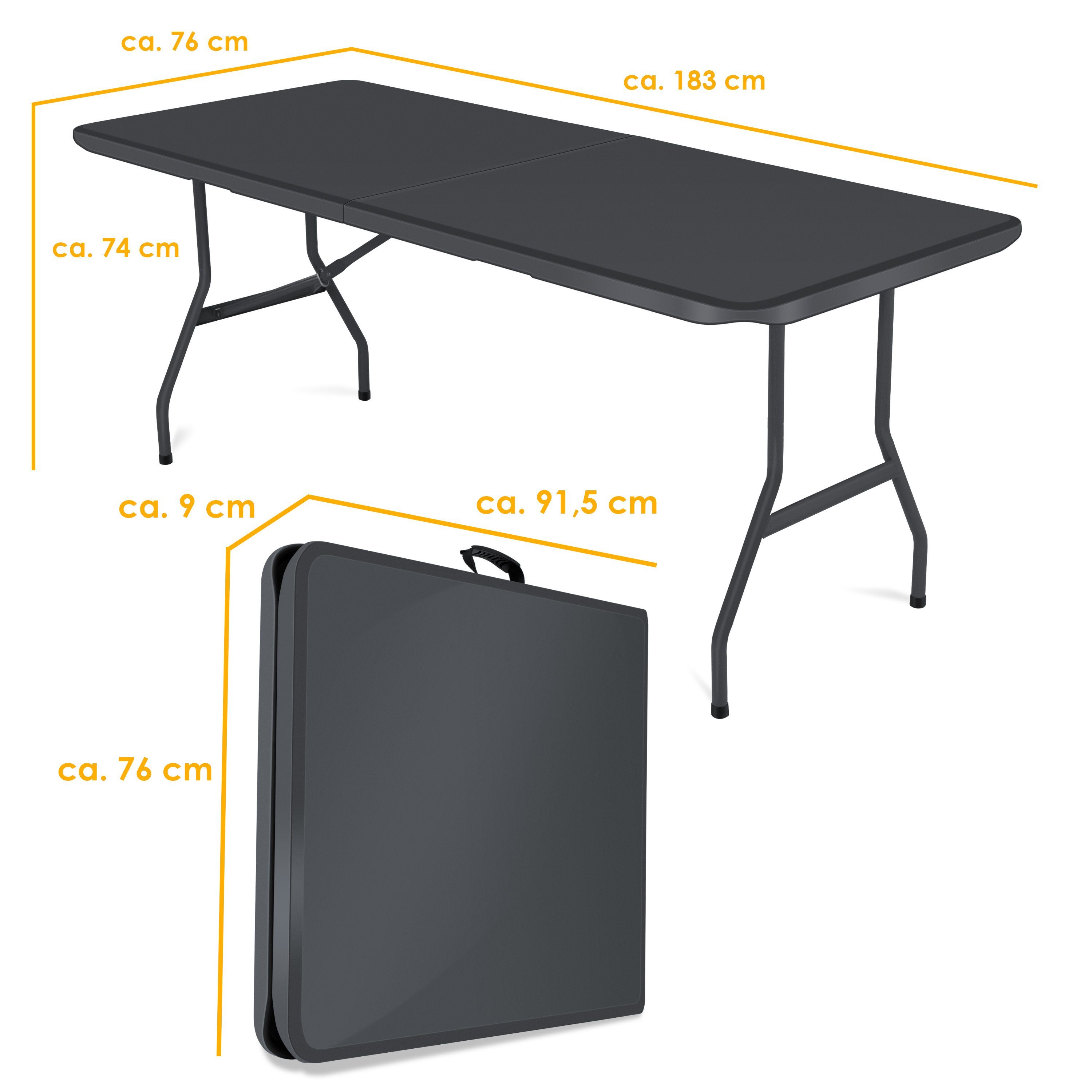 KESSER Tabletttisch, anthrazit cm 183x76 Campingtisch Kunststoff Tisch klappbar Buffettisch