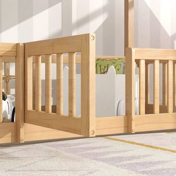 PHOEBE CAT Etagenbett (Hochbett 90x200 cm mit Lattenrost und Rausfallschutz), Kinderbett mit Leiter, Zäune und Tür, aus massivem Kiefernholz