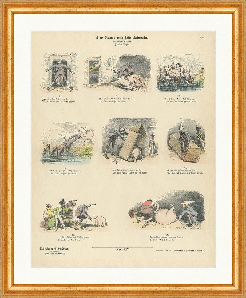 Kunstdruck Der Bauer und sein Schwein II Wilhelm Busch Münchener Bilderbogen 317