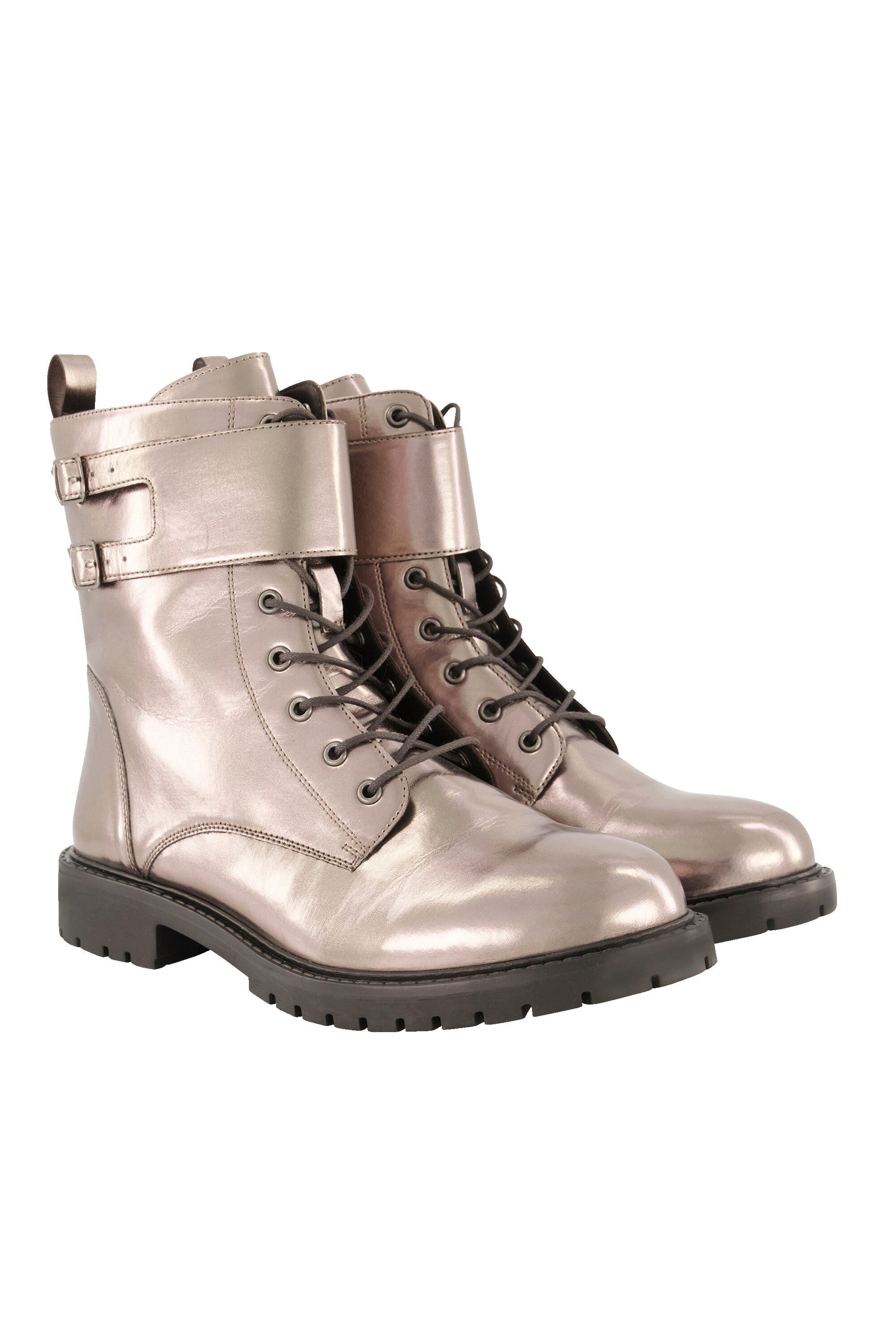 Stiefeletten Lederoptik Schnürung Profilsohle Stiefel