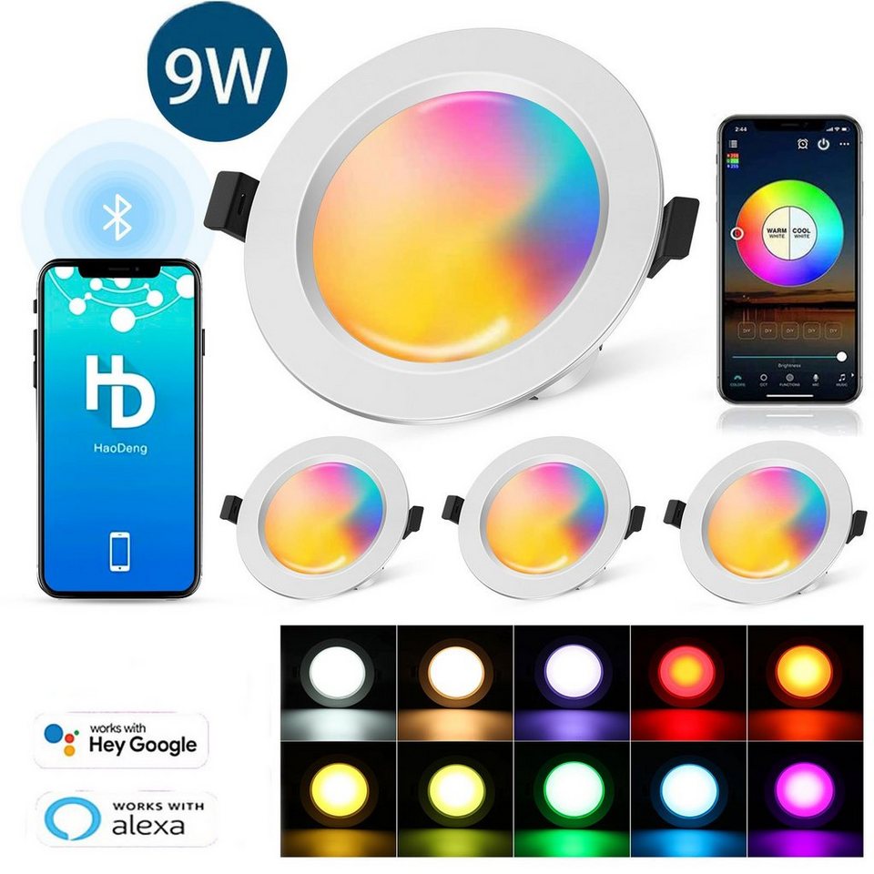 fest Farbwechsel LED LED oyajia Bluetooth-Lautsprecher, LED mit LED LED Google App, Einbauspots integriert, 4x Einbauleuchte RGBW, Einbauspots für mit Assistant RGBW Alexa und Einbauleuchten,