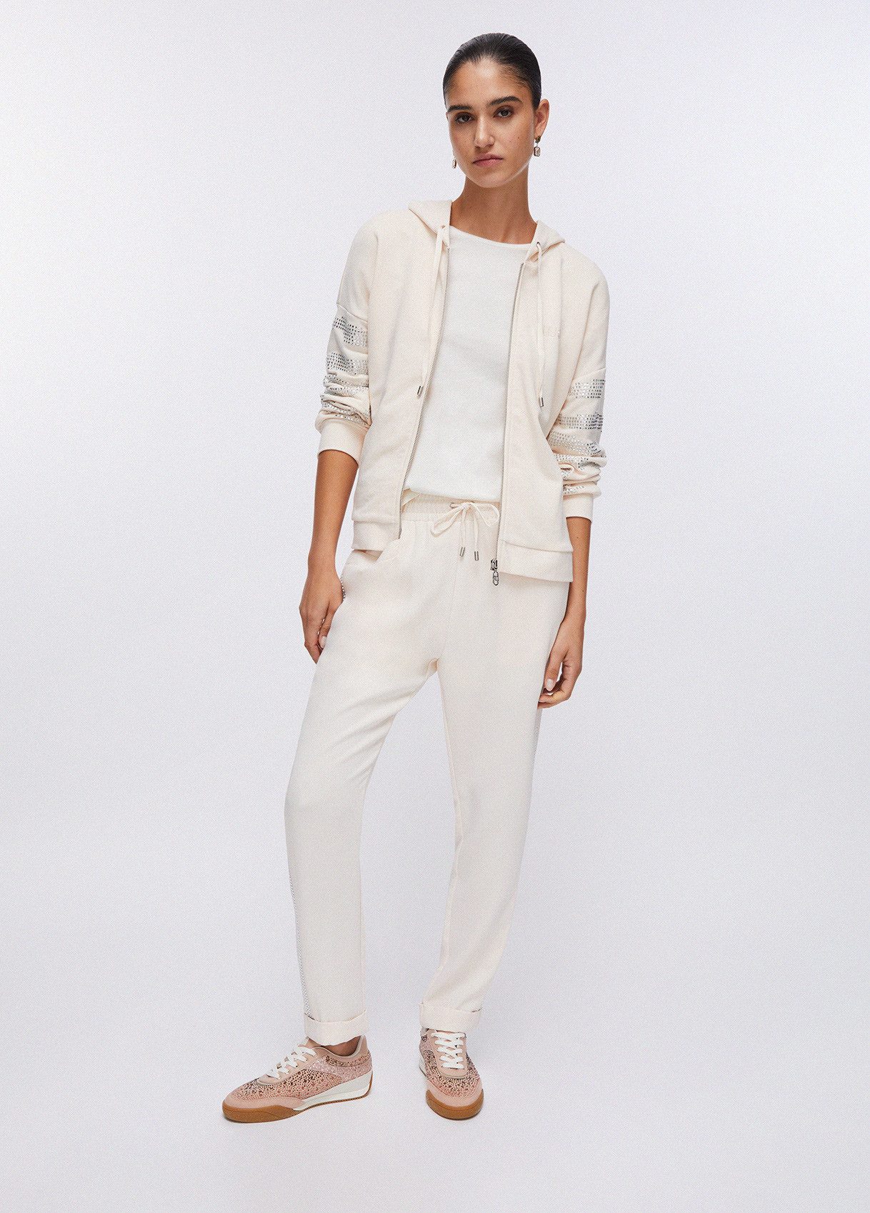 Liu Jo Sweatjacke - Damen Sweatjacke mit Kapuze - Zip Hoodie mit Applikationen - FELPA A