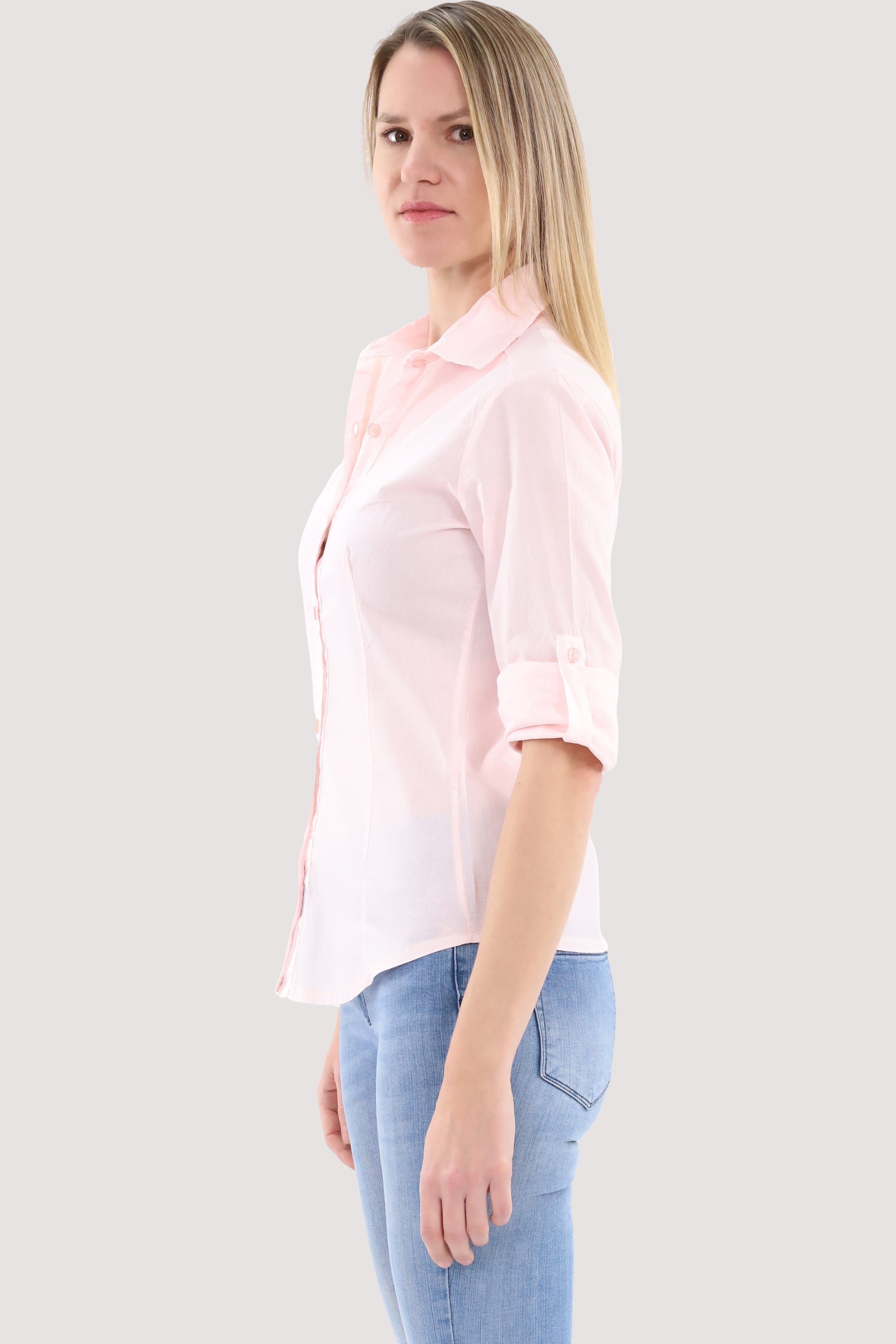 than Hemdbluse fashion 3/4 malito 8030 rosa mit more Krempelärmeln Blusenshirt Slim Fit