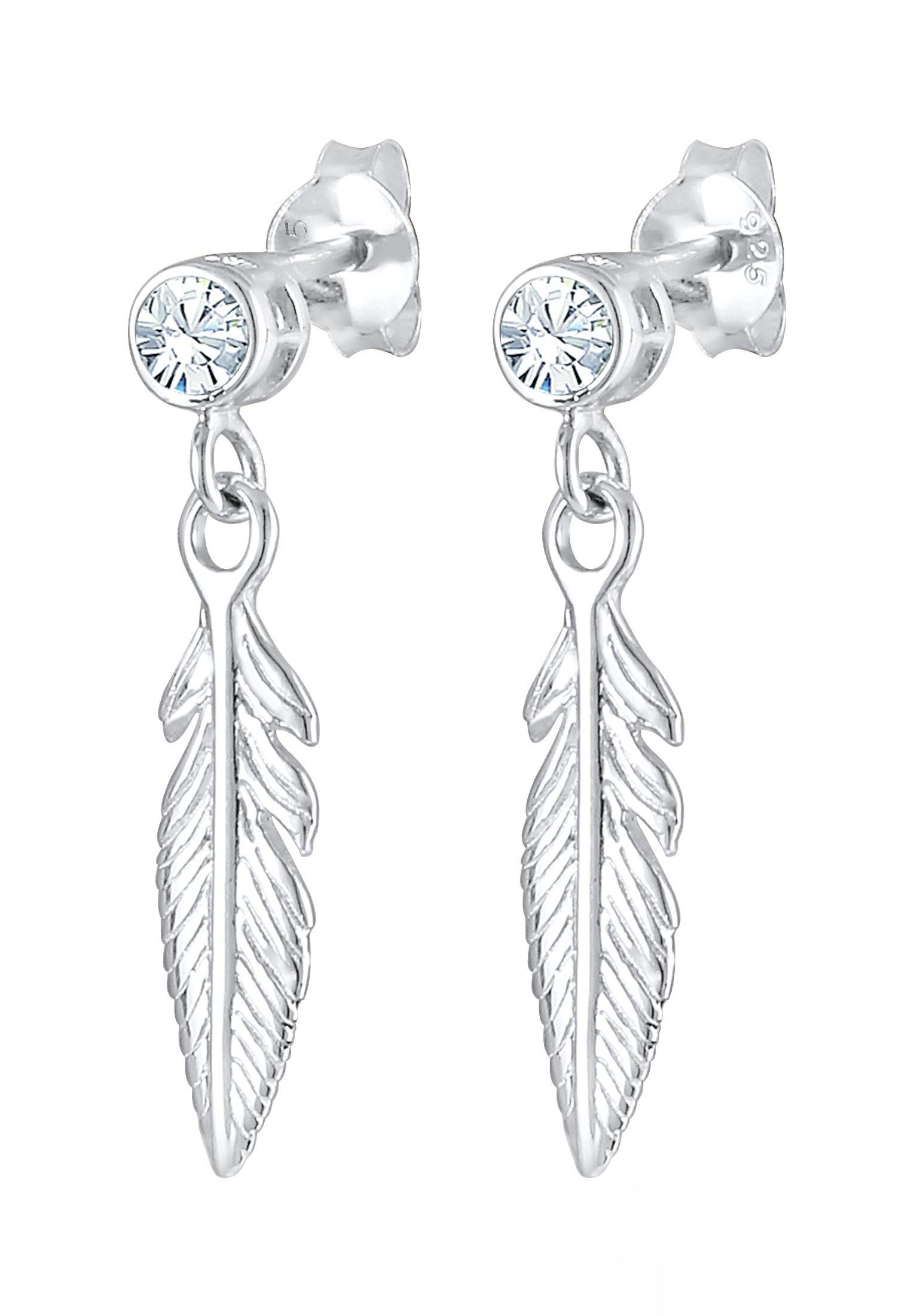 Elli Paar Ohrhänger Ohrhänger Feder 925 Silber, mit Kristallen von Swarovski®