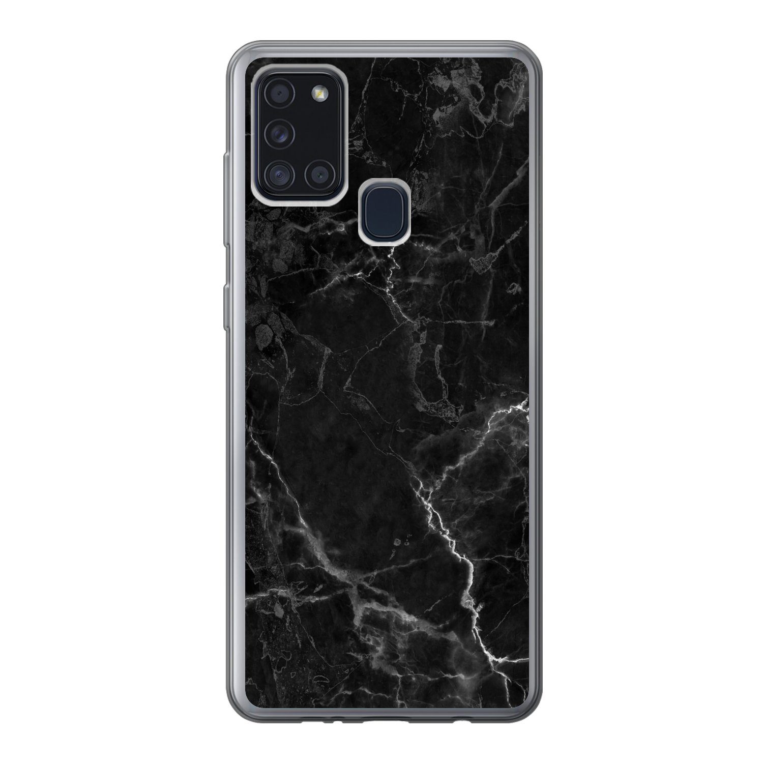 MuchoWow Handyhülle für Samsung Galaxy A21s Marmor - Schwarz - Weiß - Textur - Marmoroptik, Smartphone-Bumper, Print, Handy Schutzhülle Dünn