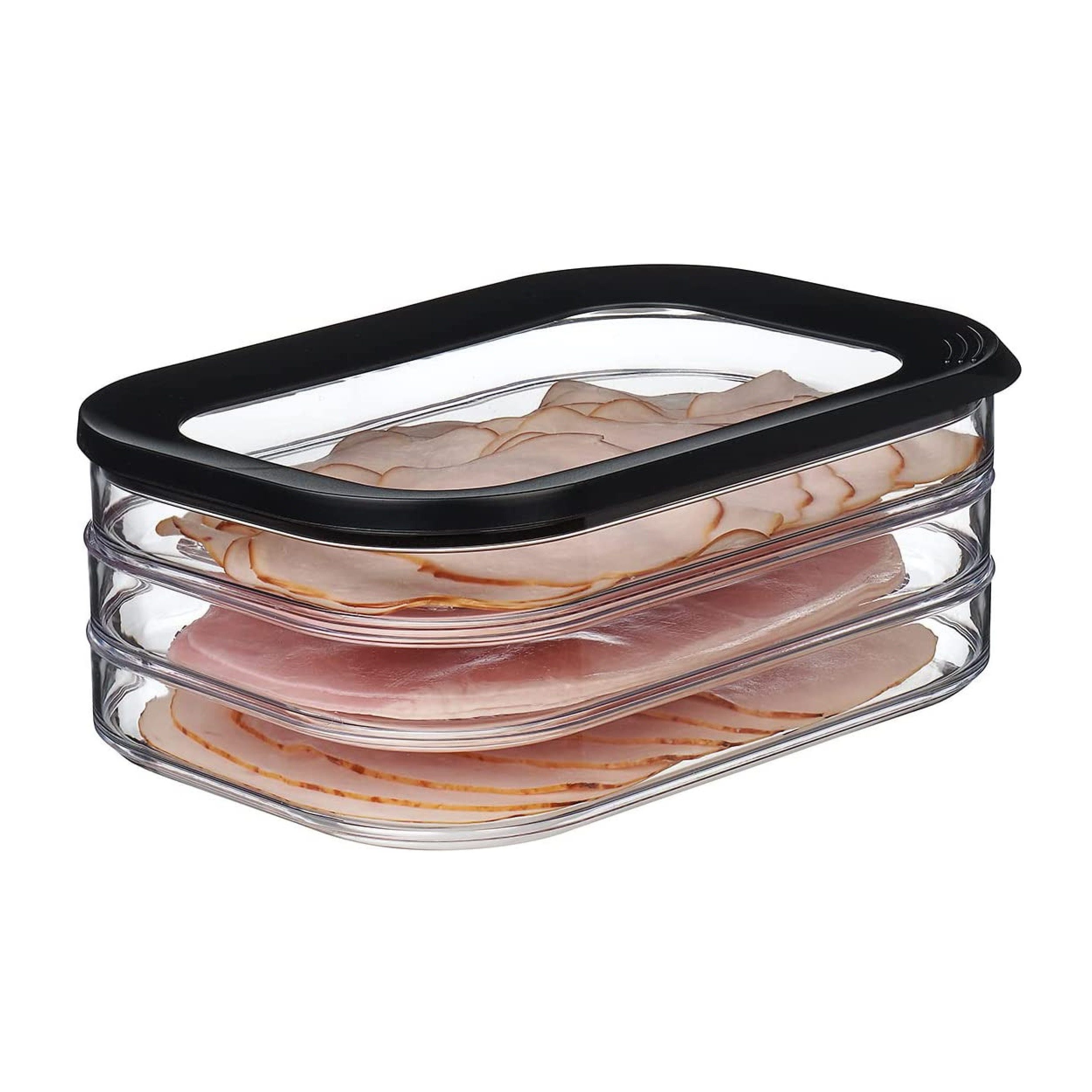 Mepal Vorratsdose Aufschnittdose Modula 3-lagig 1650 ml für Wurst und Fleischwaren, Styrol-Acrylnitril (SAN), Polyethylen (PE), 3 separate Behälter, spülmaschinenfest, Nordic Black