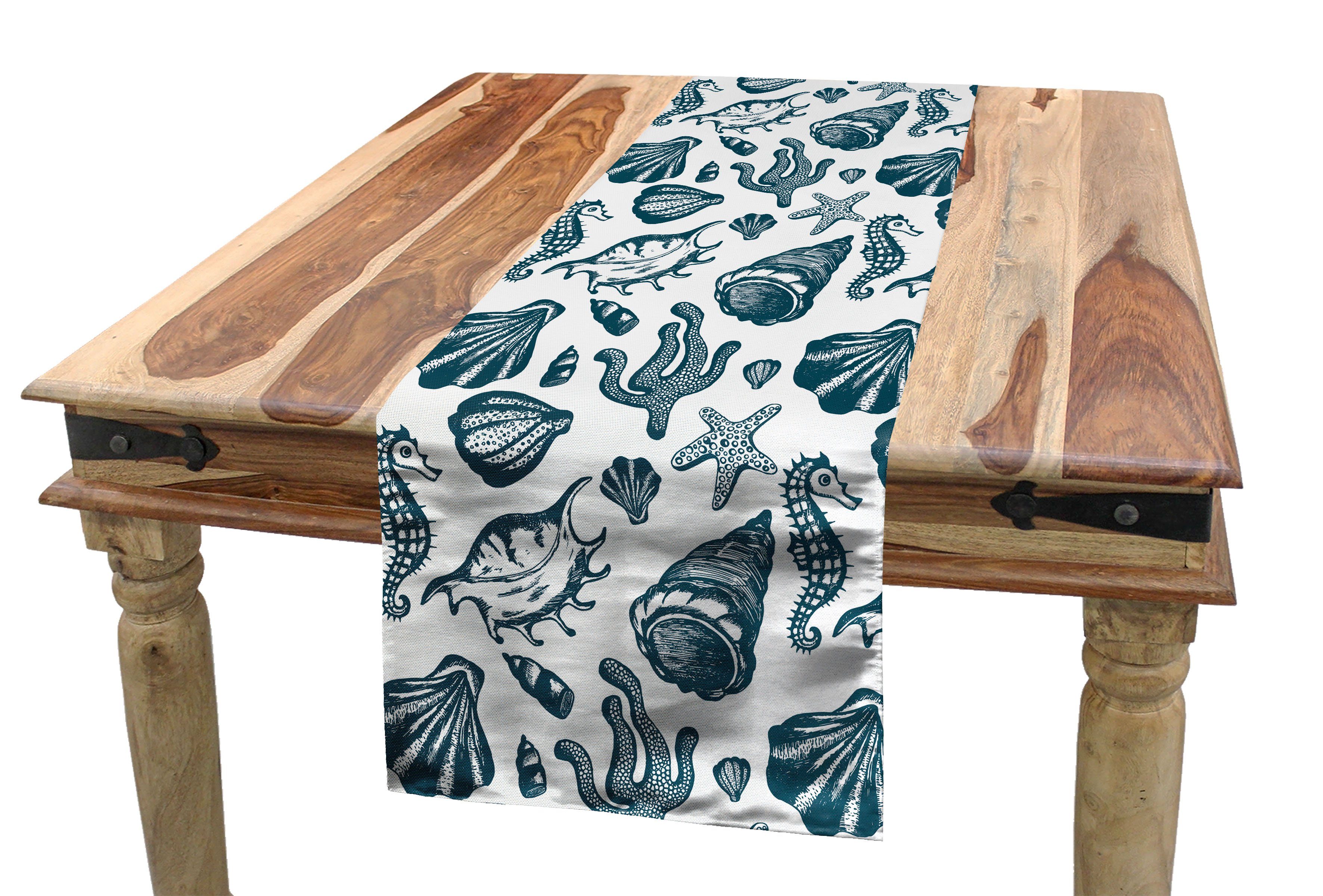 Abakuhaus Esszimmer Vintage Tischläufer, Marine Seahorse Küche Sketch Dekorativer Rechteckiger Tischläufer