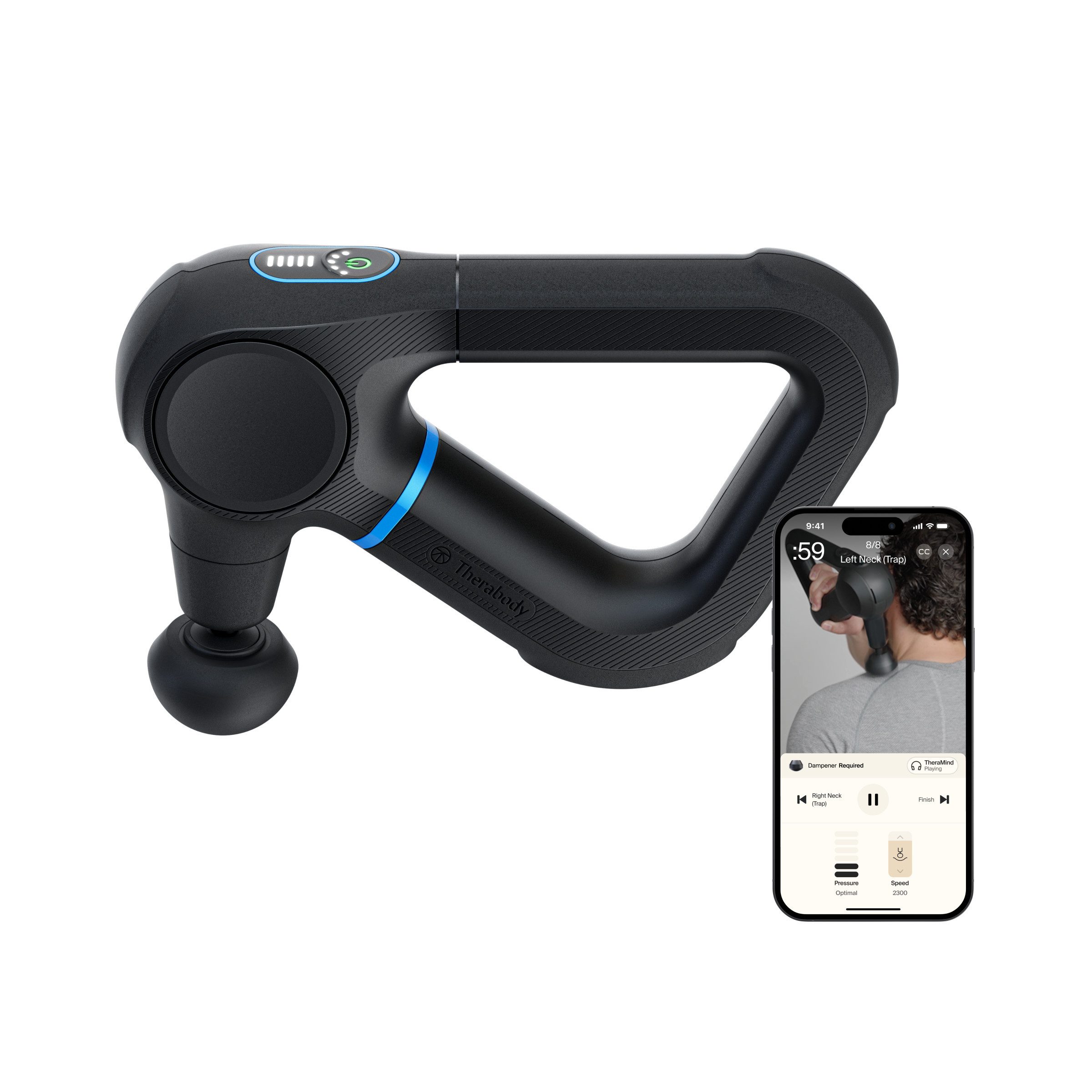 Therabody Massagepistole Theragun Prime G6, App-Steuerung, 5 Stufen, Extra robust,Dreiecksgriff, Schmerzlinderung bei Verspannungen, fördert Durchblutung, 2 Aufsätze