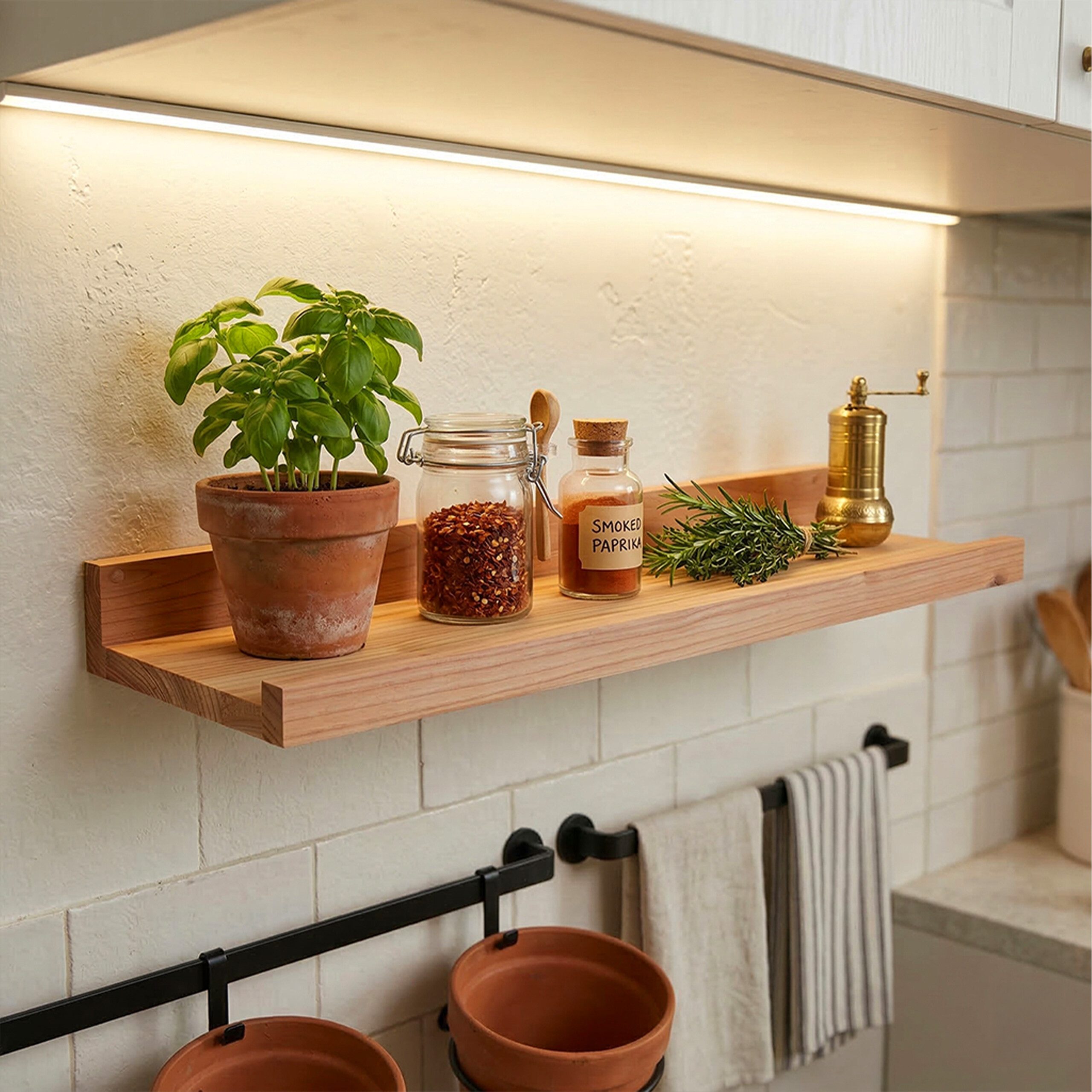 relaxdays Bilderleiste Schmales Wandregal aus Walnussholz, natur, 40 cm