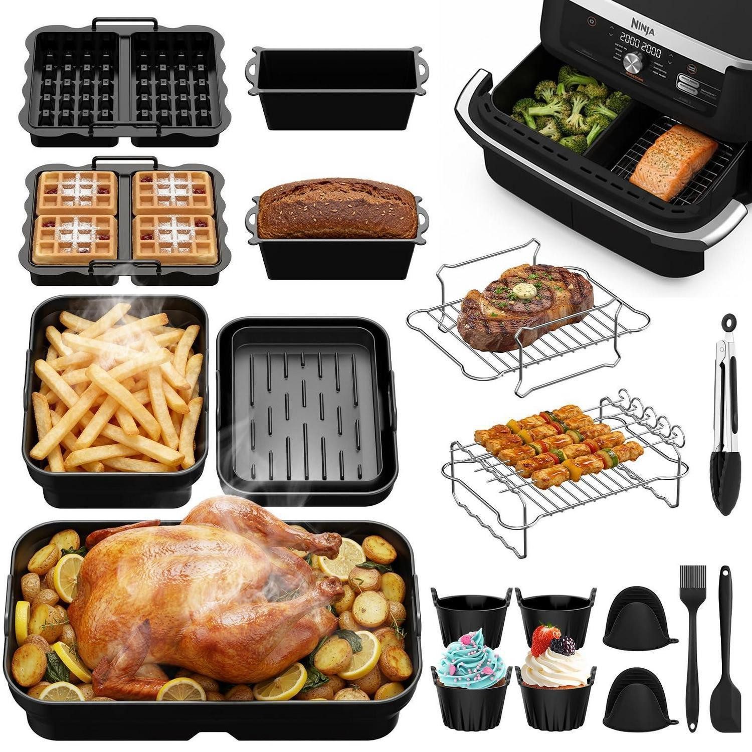 LuxusKollektion Silikonform Airfryer Zubehör 18-tlg. für Ninja Foodi Flexdrawer