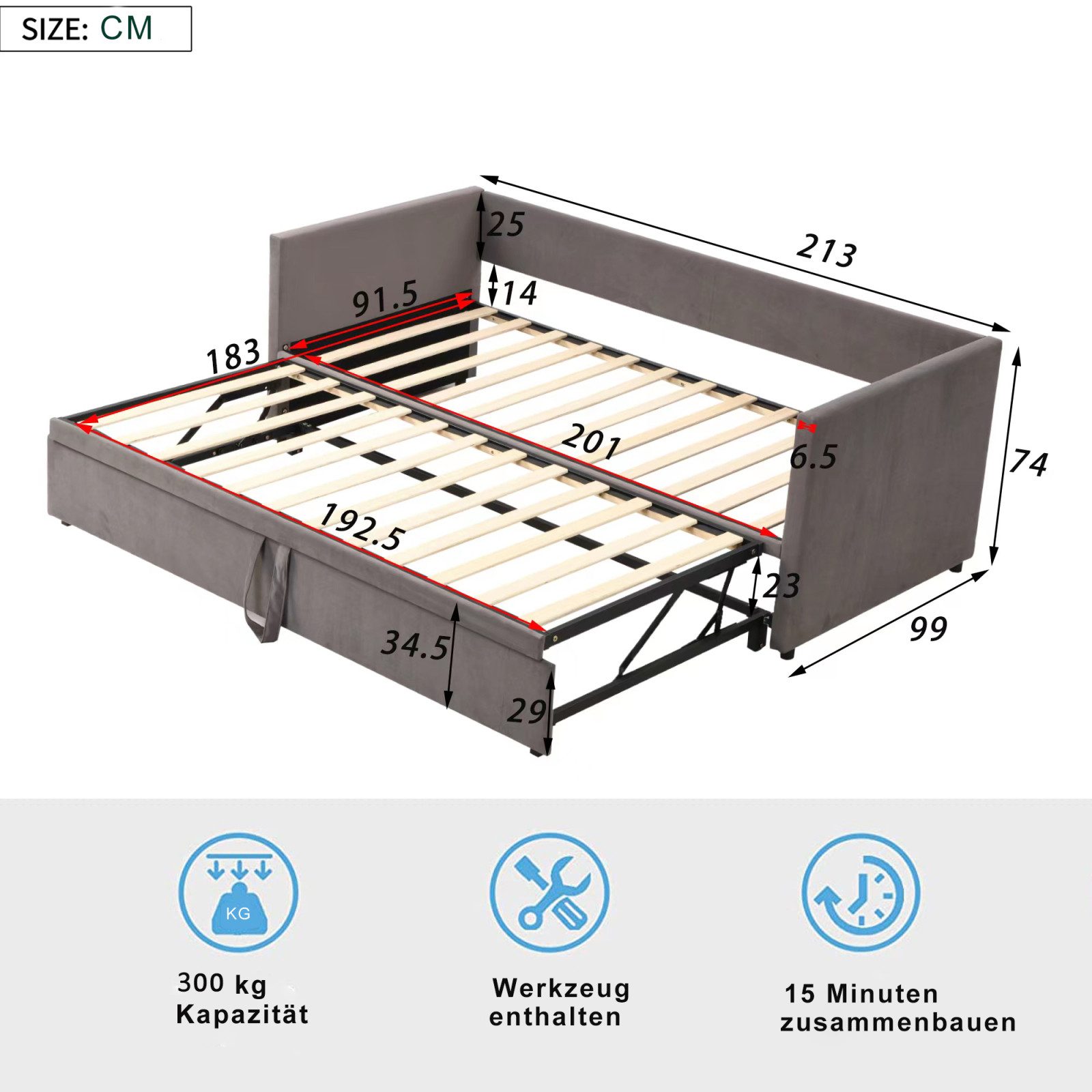 PXloue Daybett Schlafsofa Polsterbett Doppelbett Ausziehbar auf 180x200 cm, günstig online kaufen