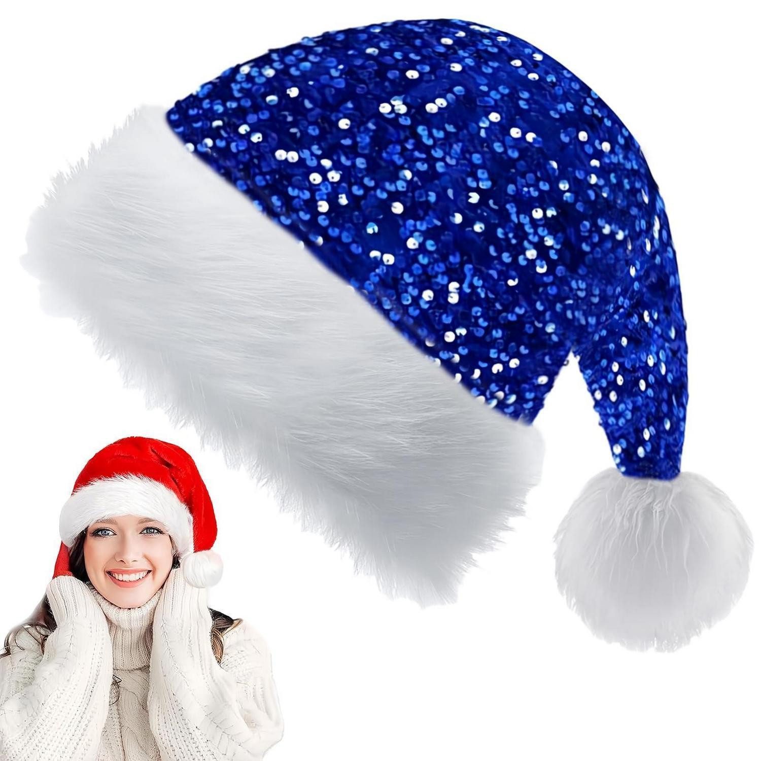LuxusKollektion Plüschmütze Weihnachtsmütze Plüsch rot/blau (1-St)