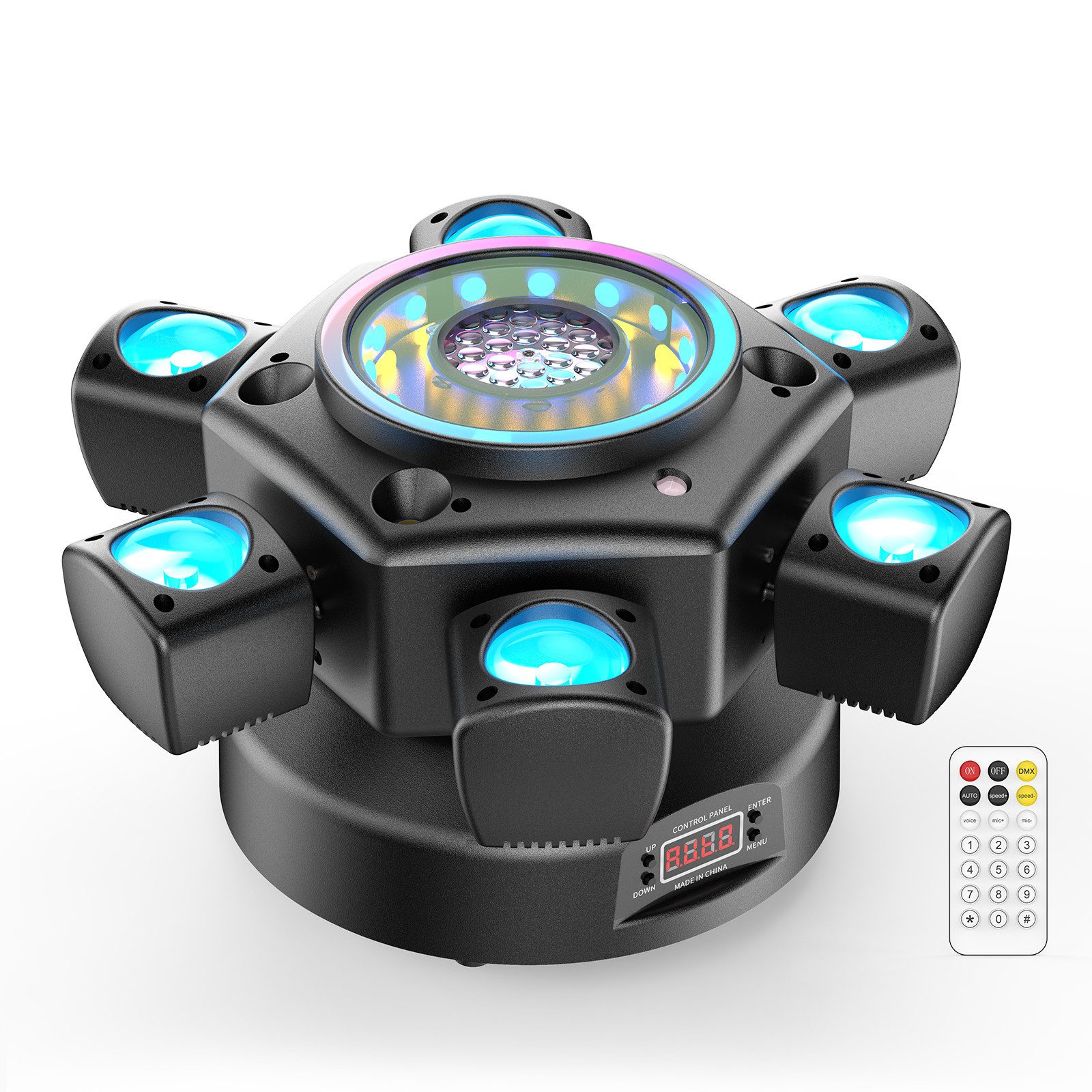 ZonQoonz Discolicht 120W 6-Arm Bühnenstrahllicht mit Sterneneffekt für DJ-Party-Hochzeit