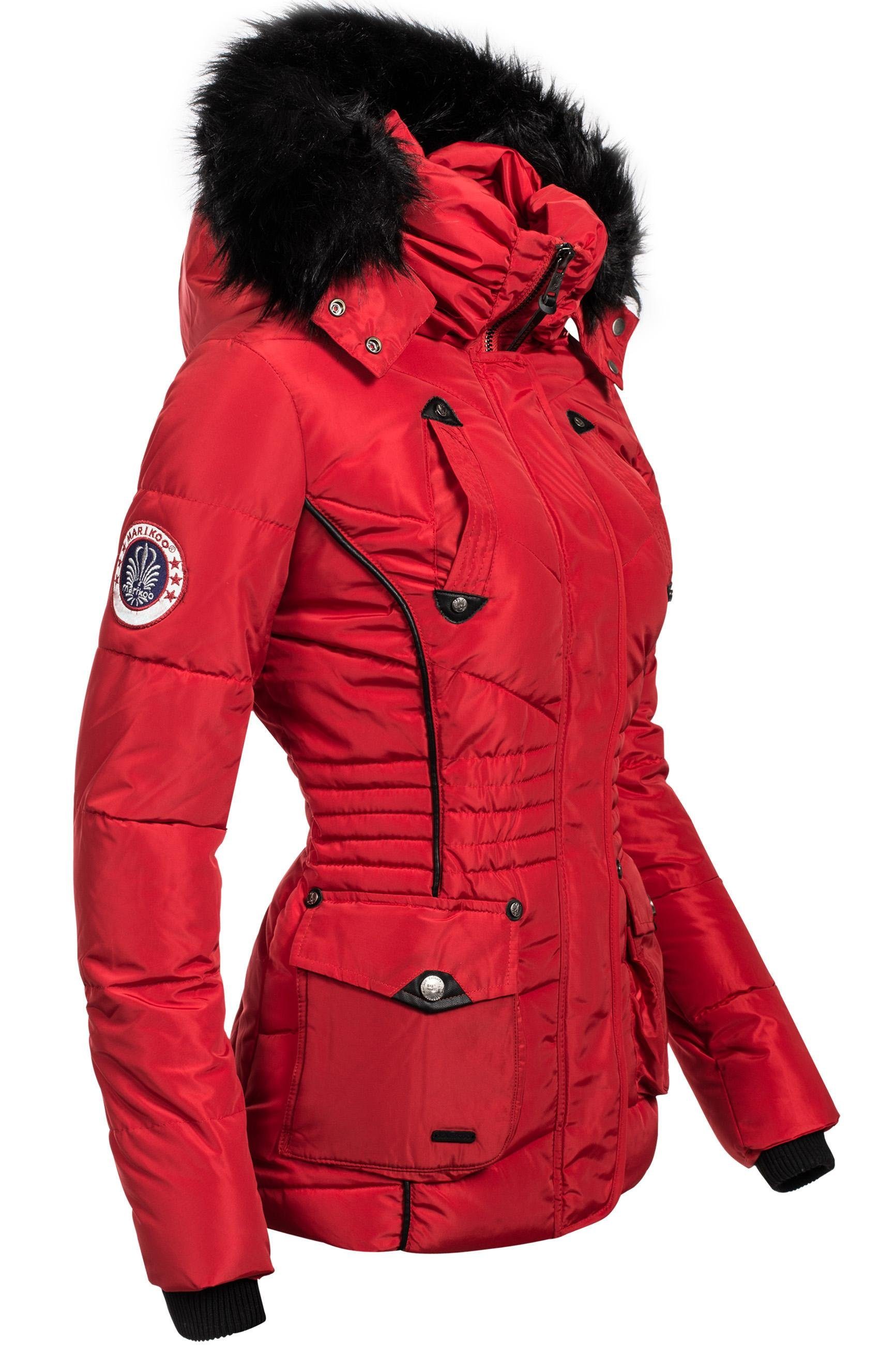 Marikoo Steppjacke Vanilla edle Kunstfellkapuze m. rot Winterjacke