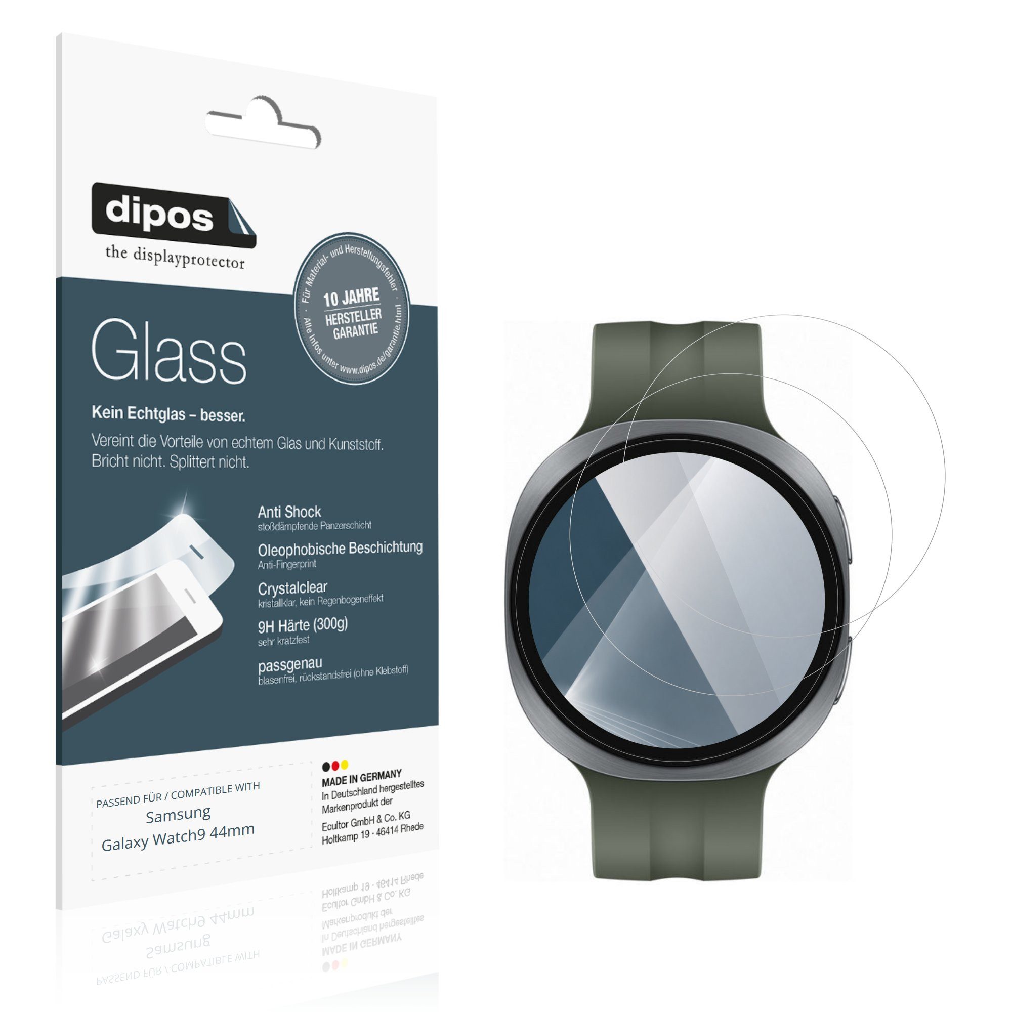dipos Displayschutzfolie Schutzfolie für Samsung Galaxy Watch9 44mm, 2 Stück, Displayschutz Schutz Folie Made in Germany