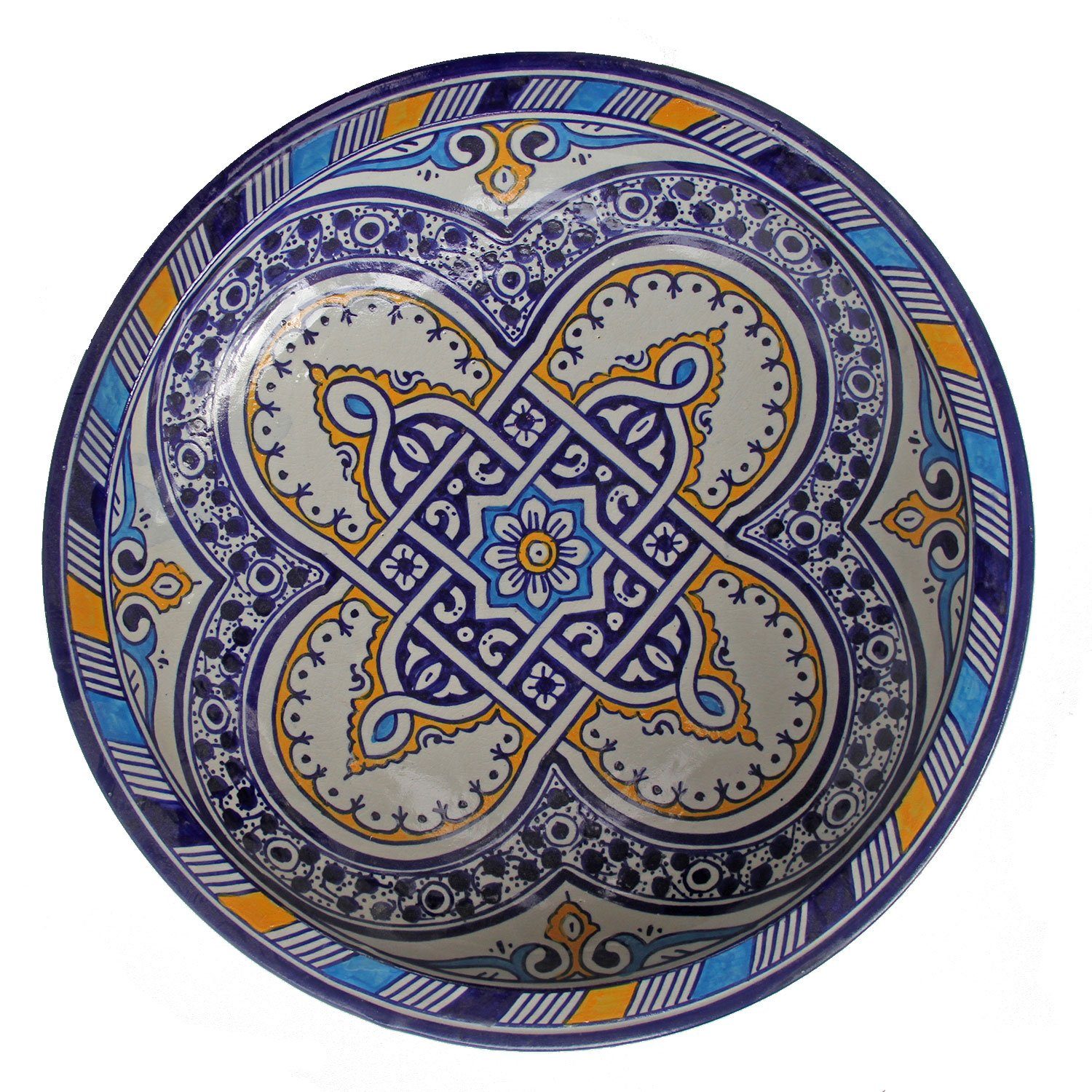Casa Moro Dekoteller Casa Moro Orientalische Keramik Schale F023 rund Ø 34 cm bunt (Handbemalte Servierschale Handmade Schüssel Obstteller), marokkanischer Teller Salatschüssel Obstschale KSF023