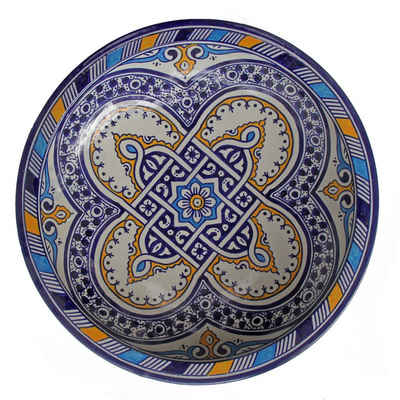 Casa Moro Dekoteller Casa Moro Orientalische Keramik Schale F023 rund Ø 34 cm bunt (Handbemalte Servierschale Handmade Schüssel Obstteller), marokkanischer Teller Salatschüssel Obstschale KSF023