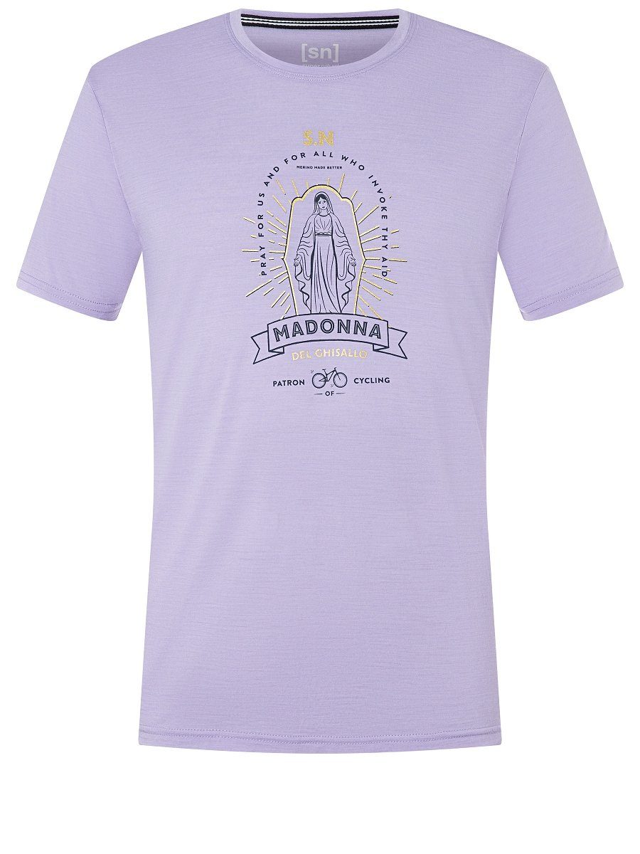 TEE bequemer Merino-Materialmix Print-Shirt M SANTA T-Shirt PATRONA Merino SUPER.NATURAL Lavender/Blueberry/Gold