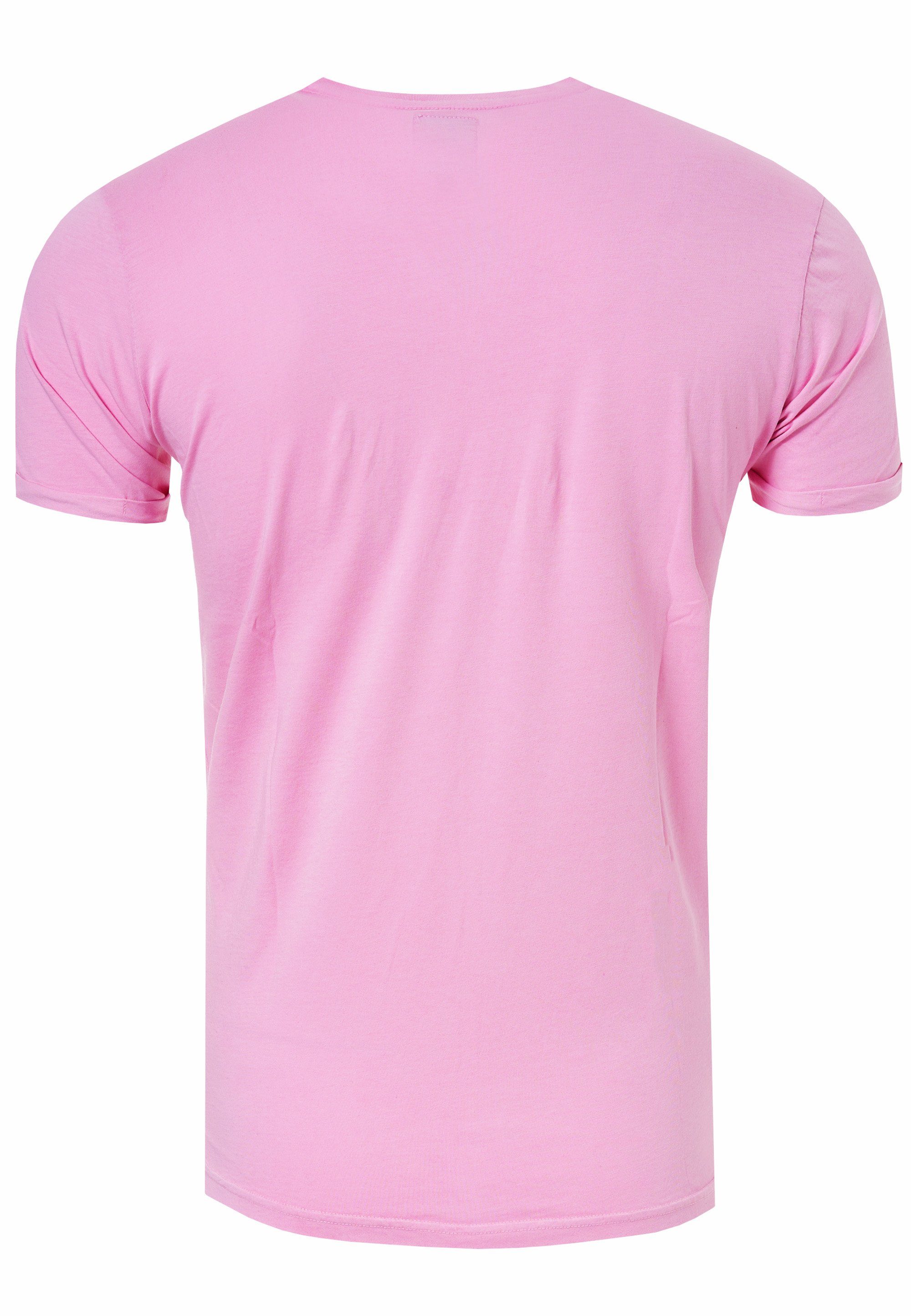 Rusty Neal T-Shirt mit aufgesetzter rosa Brusttasche