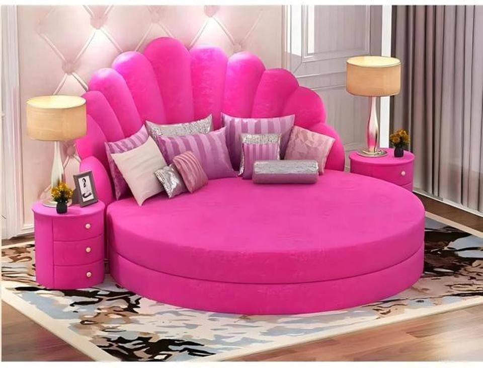 JVmoebel Rundbett JVMoebel Rundbett Rosa Textil mit modernem Design (1-tlg., Bett ohne Matratze), Made in Europa