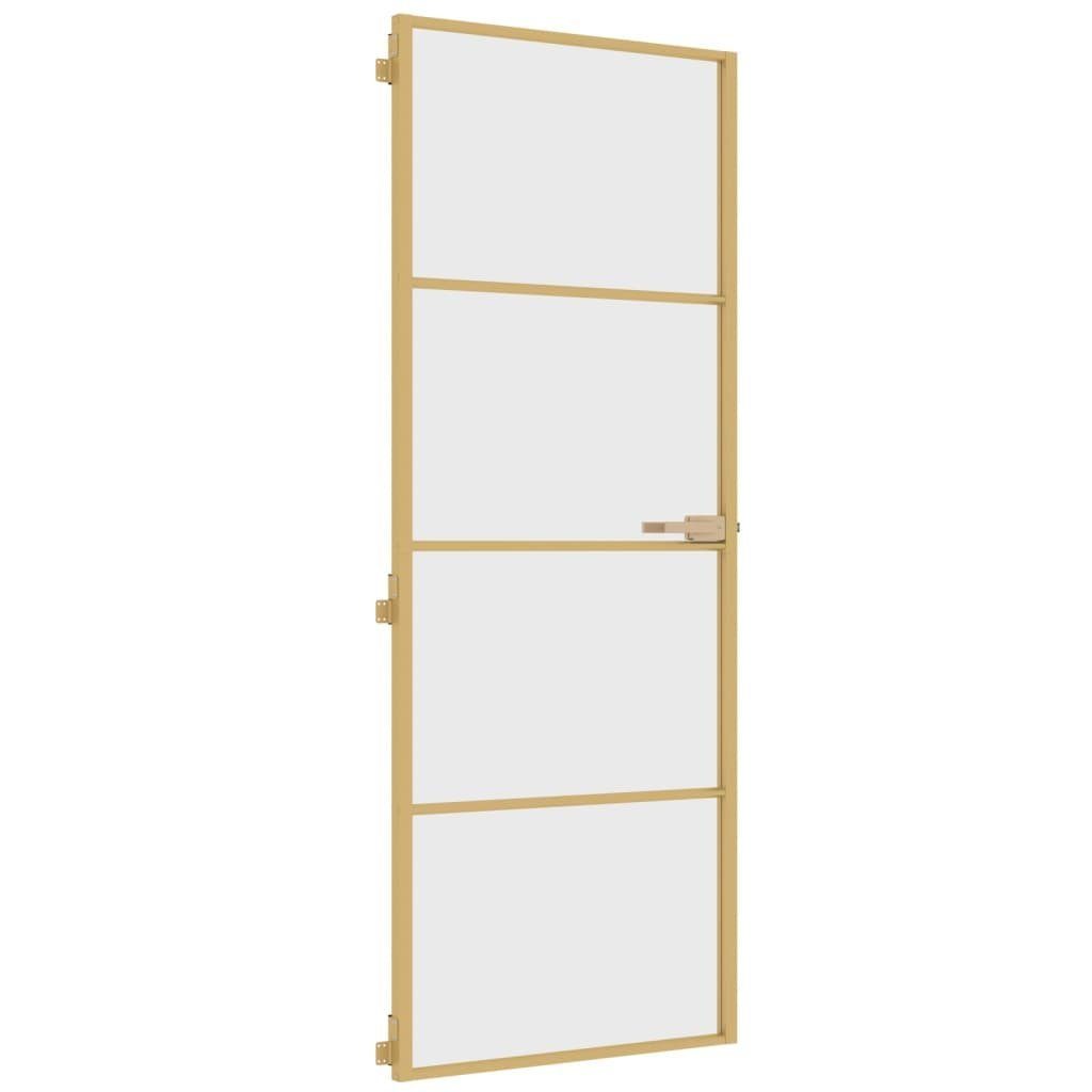 vidaXL Zimmertür Innentür Zimmertür Glastür Schlank Golden 76x201,5 cm Hartglas und Alu