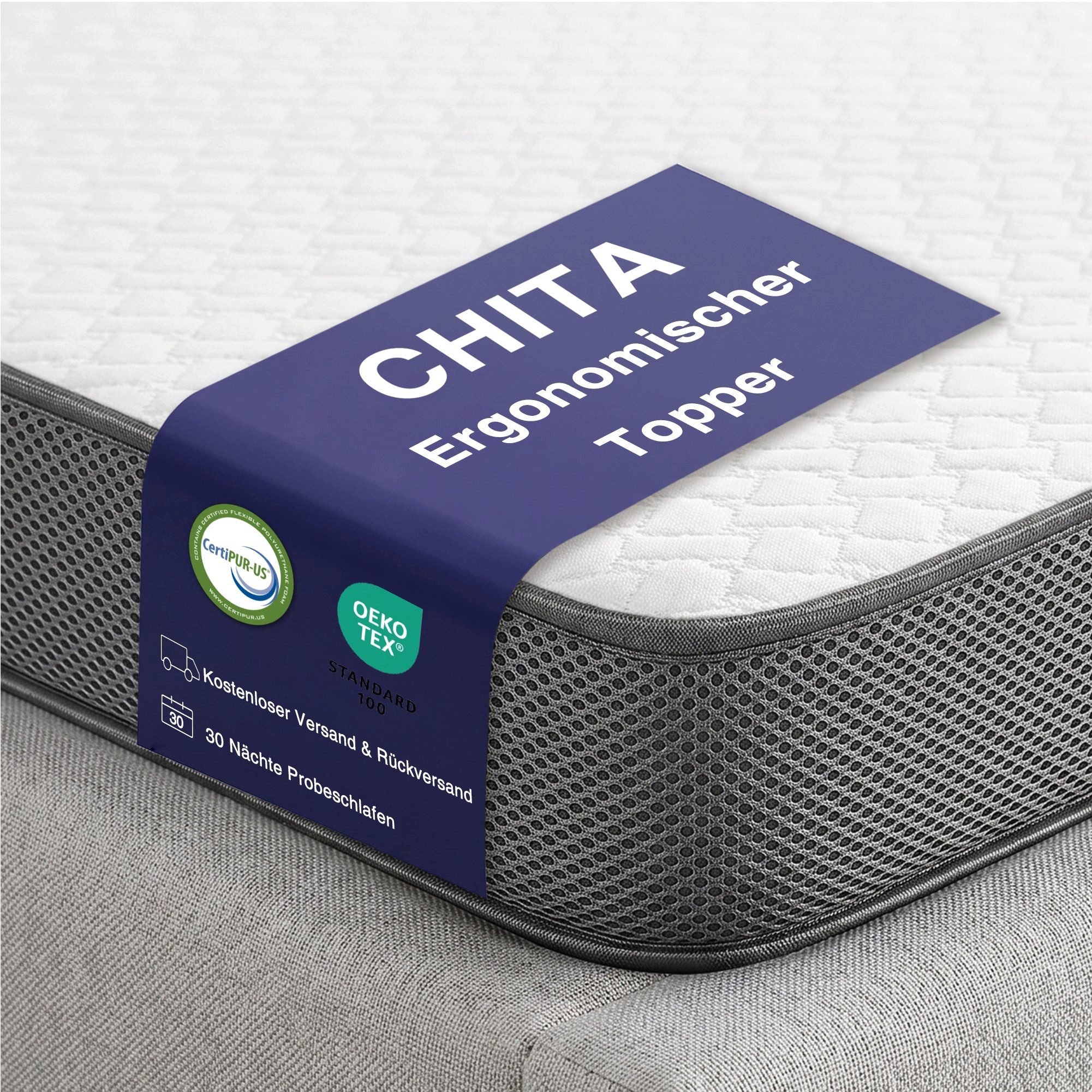 CHITA, Topper, 7.0 cm hoch, Bezug: 100% Polyester, Füllung: Schaumstoff, 7 cm hoch, Ergonomisch, OEKO-Standard, Atmungsaktiv