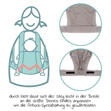Fillikid Babytrage Natural - Grau, Kindertrage Bauchtrage, Rückentrage Tragehilfe für Babys ab 3,5-20 kg
