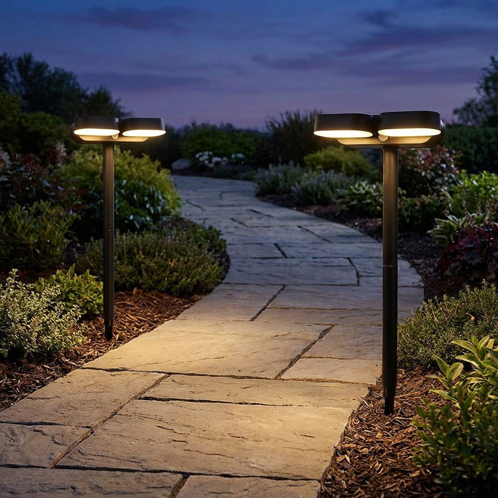 GLOBO LIGHTING LED Gartenstrahler, LED-Leuchtmittel fest verbaut, Warmweiß, 2x LED Solarleuchte Gartenleuchte Außenlampe Erdspitz Wandmontage