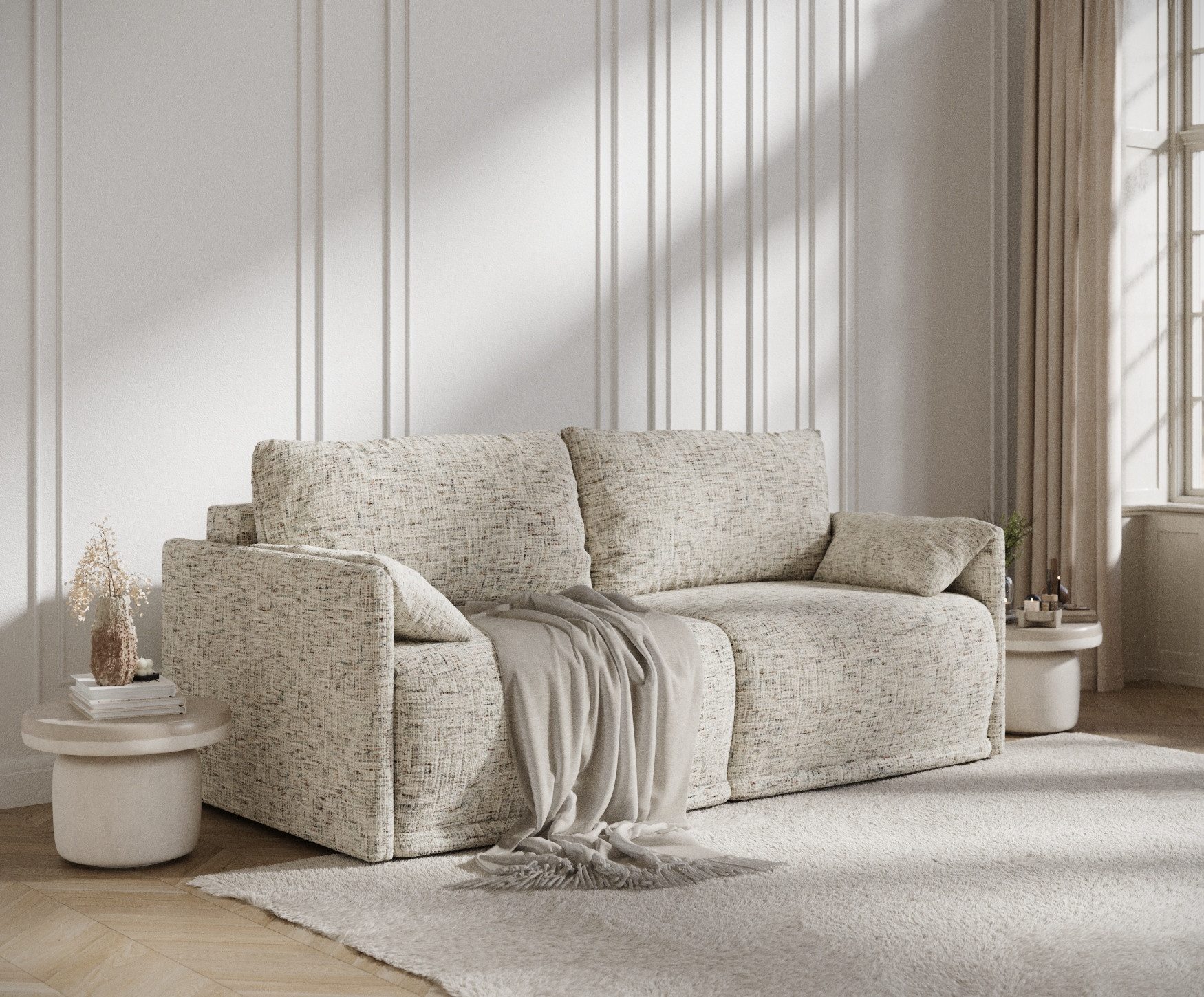 Maison de Rêve 3-Sitzer Sofa mit Schlaffunktion Nappa, Schlafsofa mit Bettkasten, Liegefläche 148x193 cm, Eckfunktion