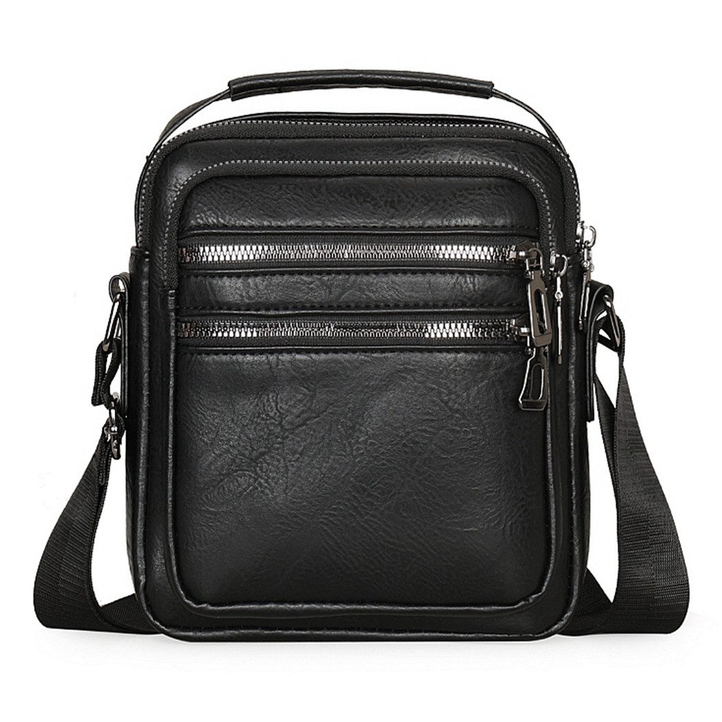 MIRROSI Schultertasche Herren Umhängetasche Kunstleder Vintage – Crossbody mit Tragegriff, ca.20x18x6cm, Reißverschlussfächern & verstellbarem Gurt